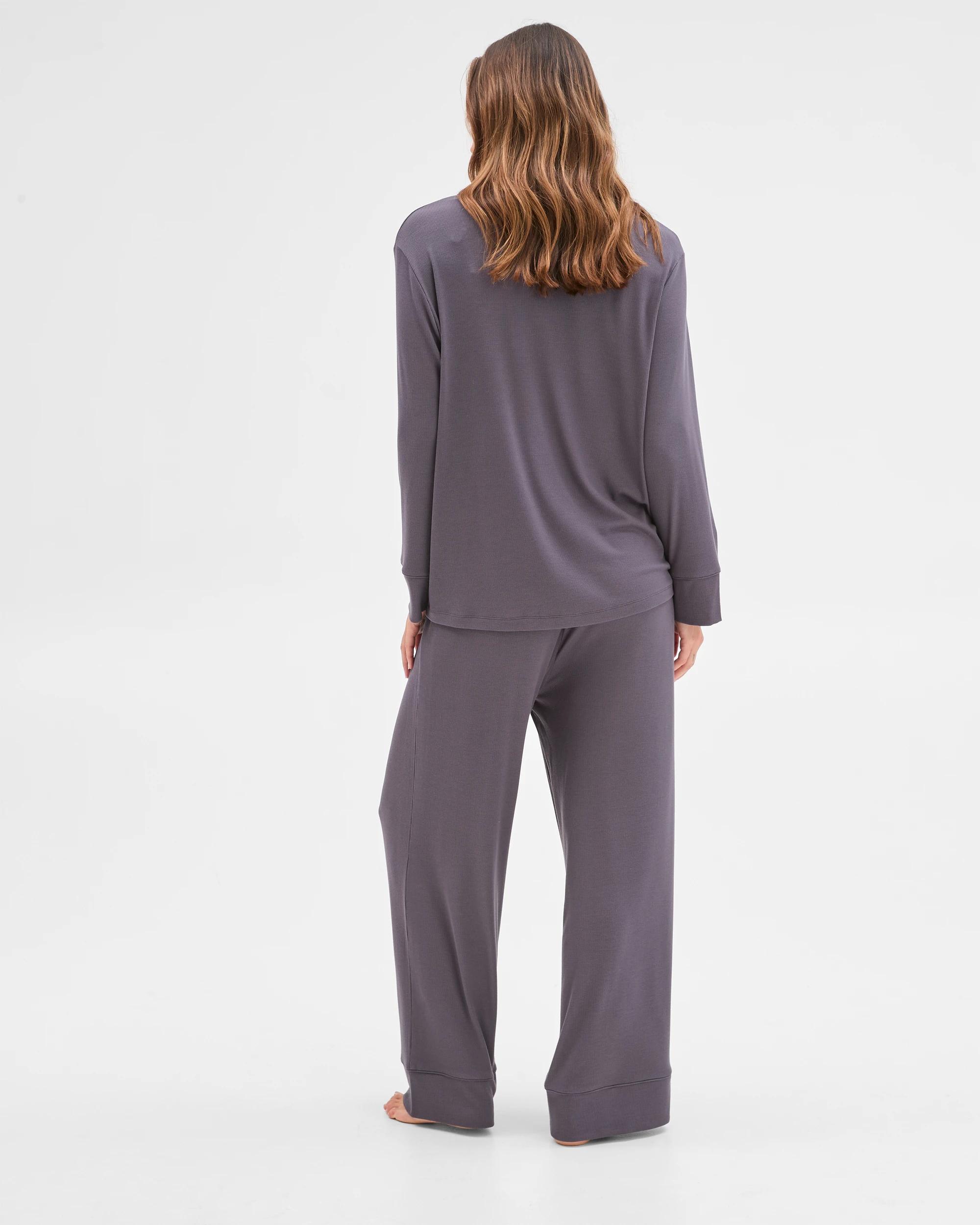 2 Target Woman Long Sleeve Rib Pyjama Shirt CHARCOAL, 2 of 6