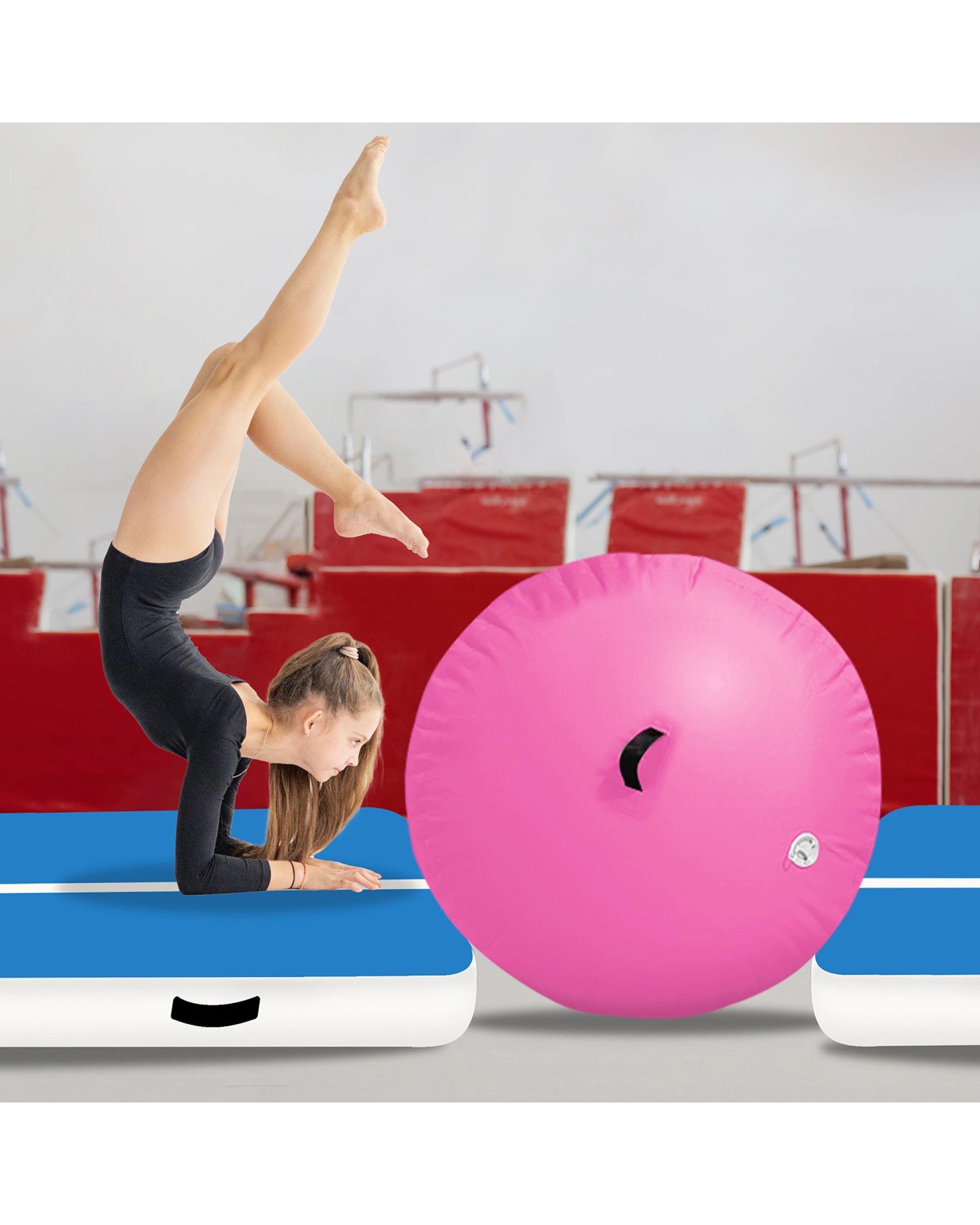 5 Powertrain 120cm x 75cm Inflatable Air Barrel Exercise Roller Gymnastics Training Aid - Pink, 5 of 5