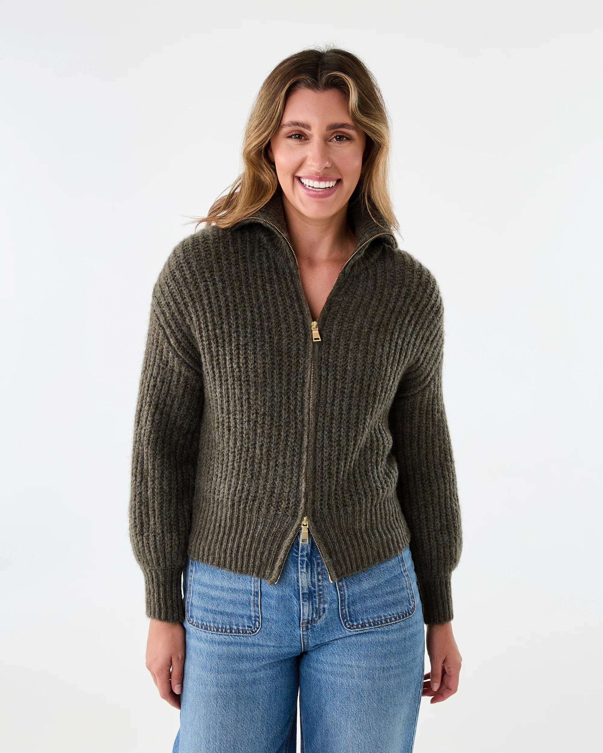 2 Fisherman Rib Knit Bomber Deep Olive, 2 of 8