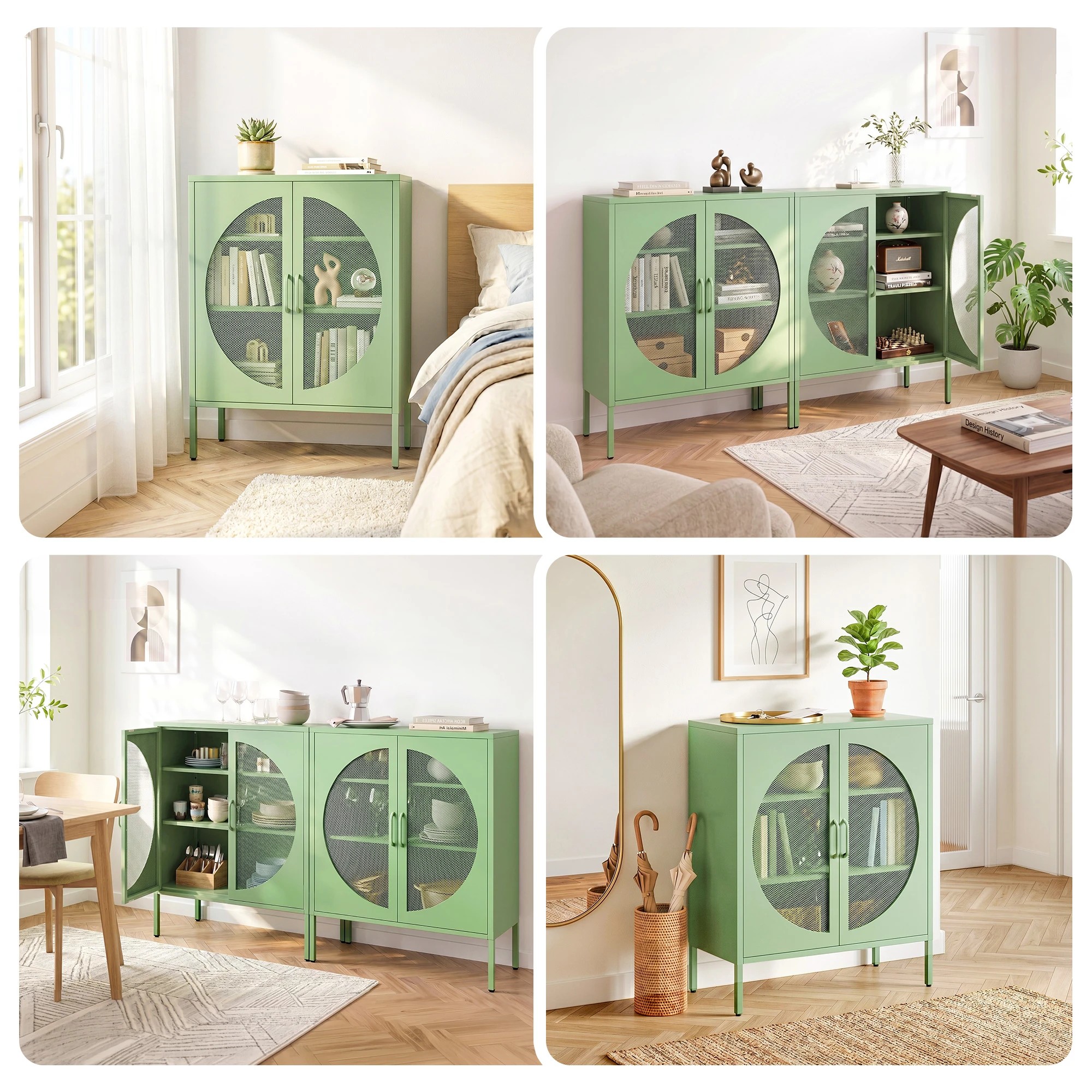 7 Artiss 2x Buffet Sideboard Cabinet ELSA Cupboard Storage Mesh Doors Metal - Green, 7 of 8