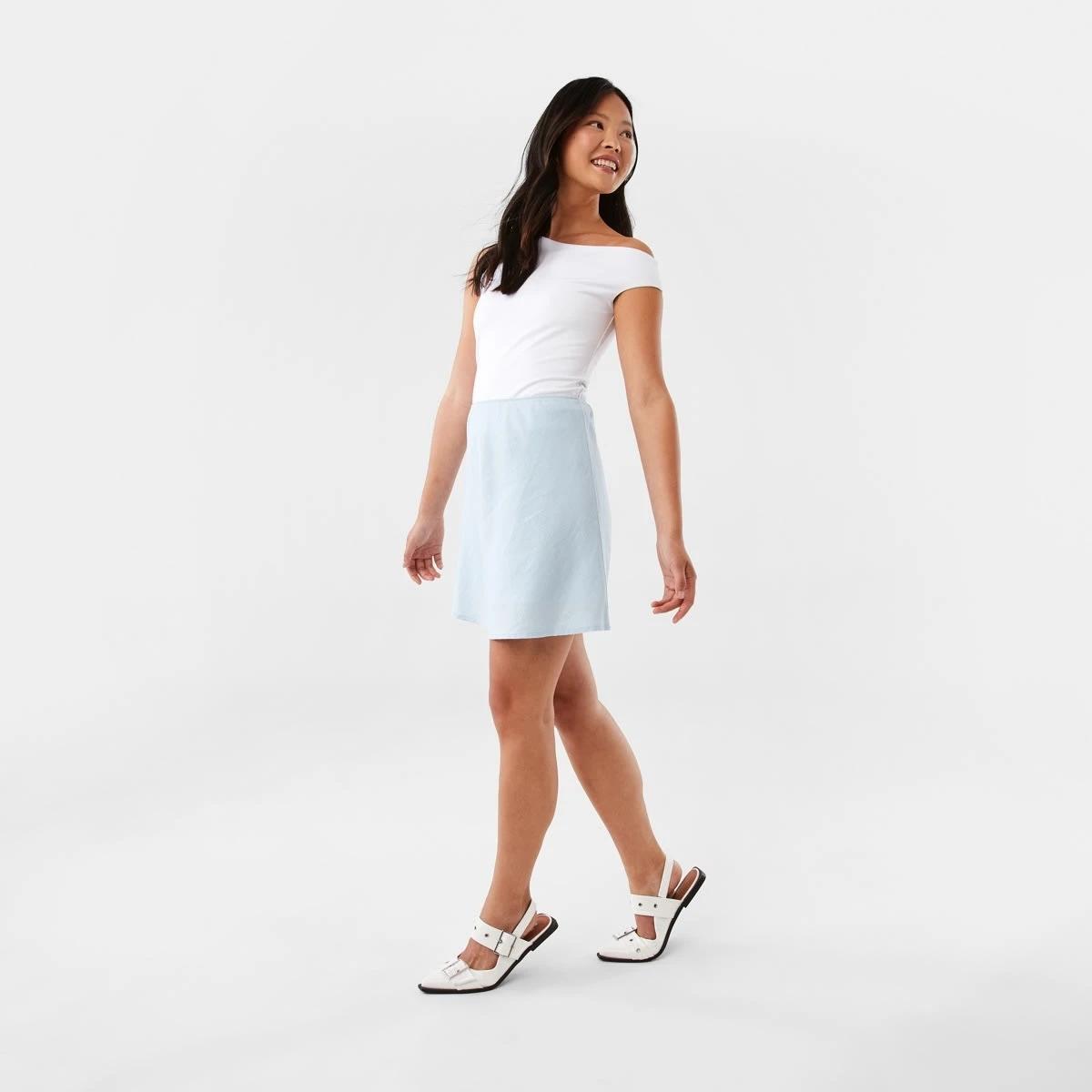 3 Linen Blend Mini Skirt Blu Skyway, 3 of 6