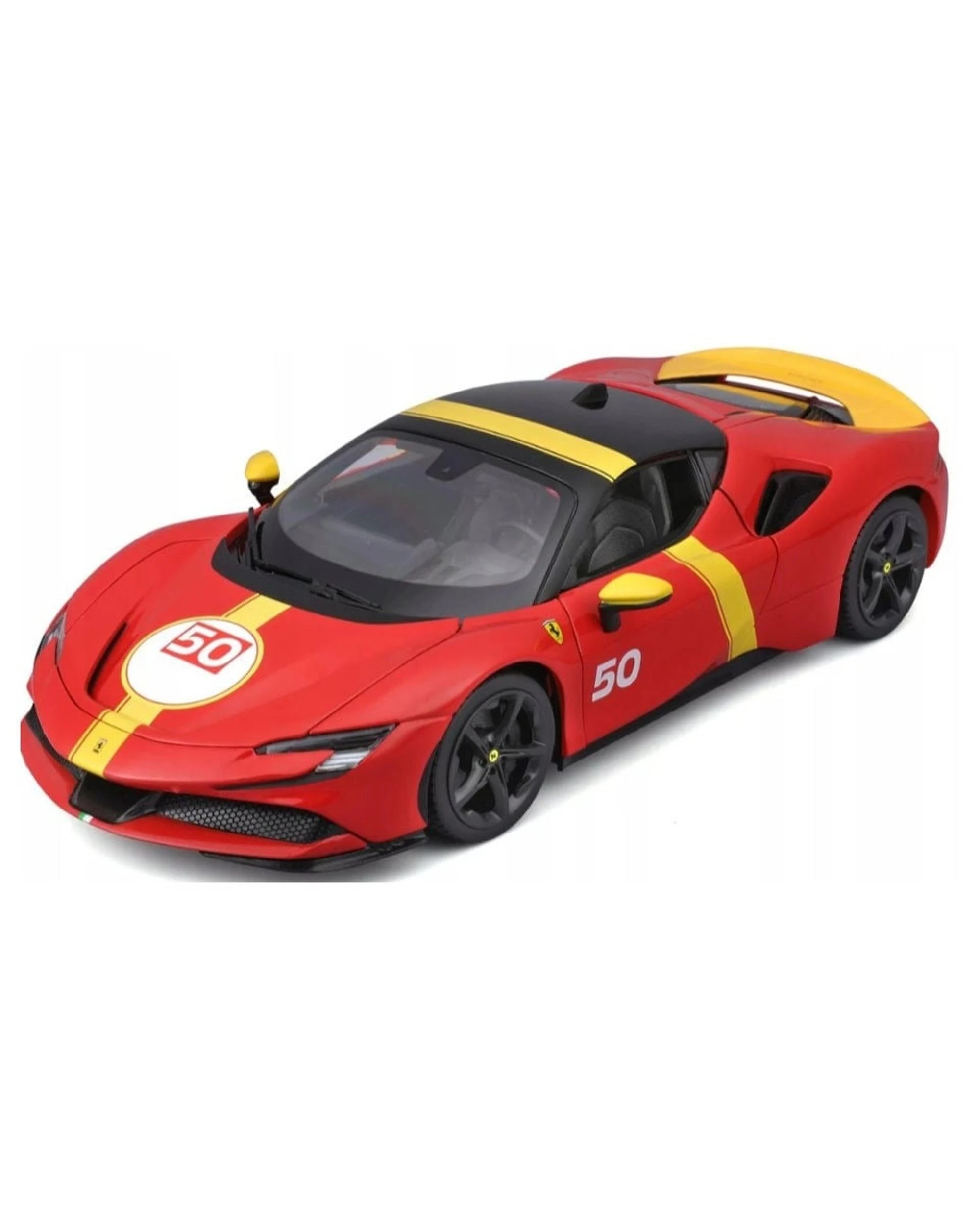 5 Bburago Race and Play 2024 Ferrari SF90 Stradale Assetto Fiorano #50 Red and Yellow 1:18 Scale Diecast Vehicle, 5 of 10