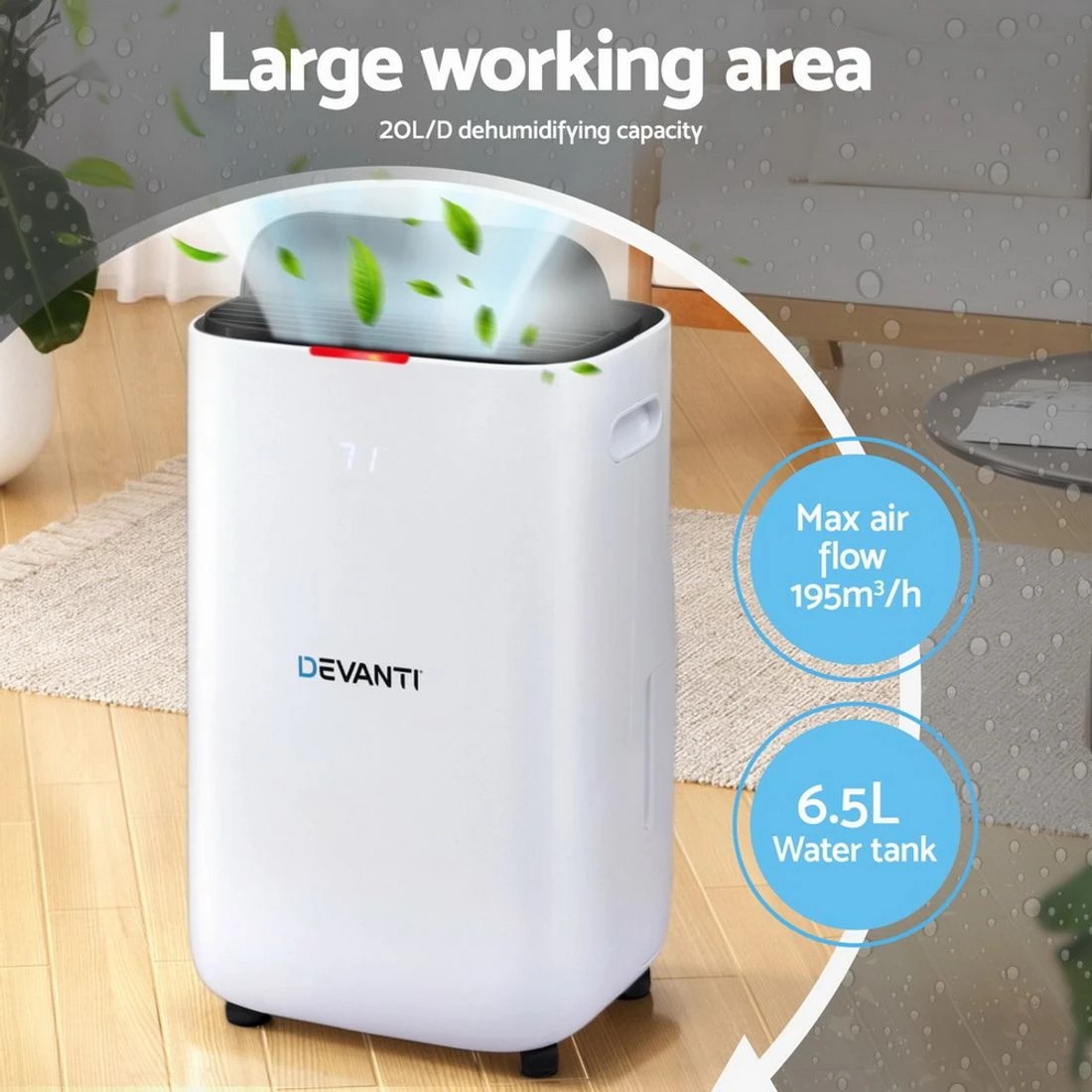 4 Devanti Dehumidifier 20L Air Purifier - White, 4 of 5