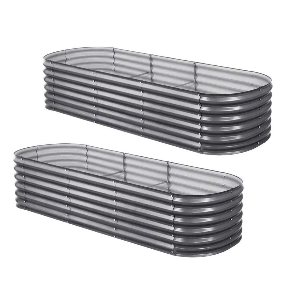 3 x2 Green Fingers Raised Garden Bed Kit Planter Oval Galvanised Steel 240cmX80cmX56cm - Grey, 3 of 4