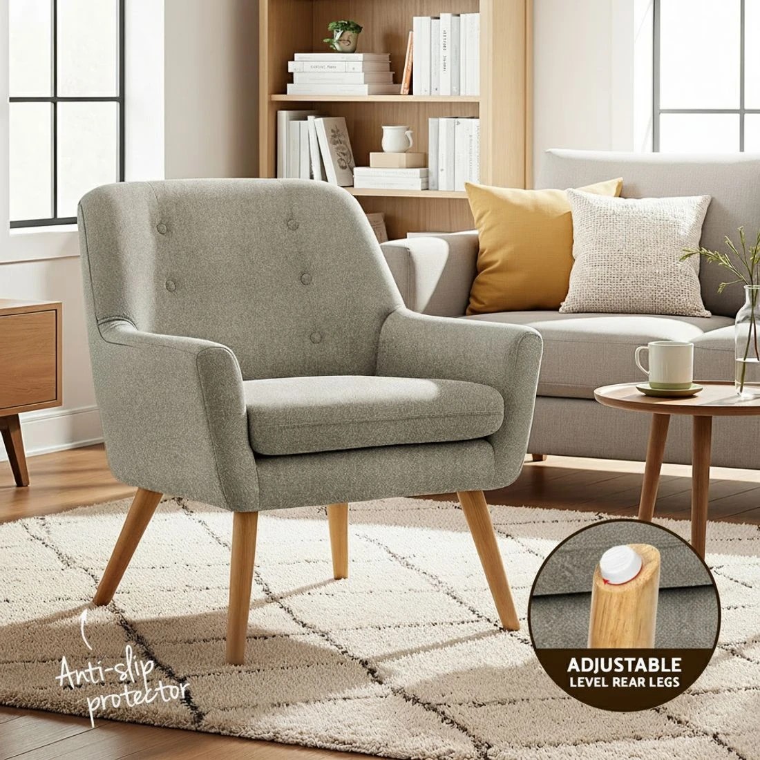 4 Artiss 2X Armchair Lounge Chair Accent Tub Chair  ANNE - Natural, 4 of 5