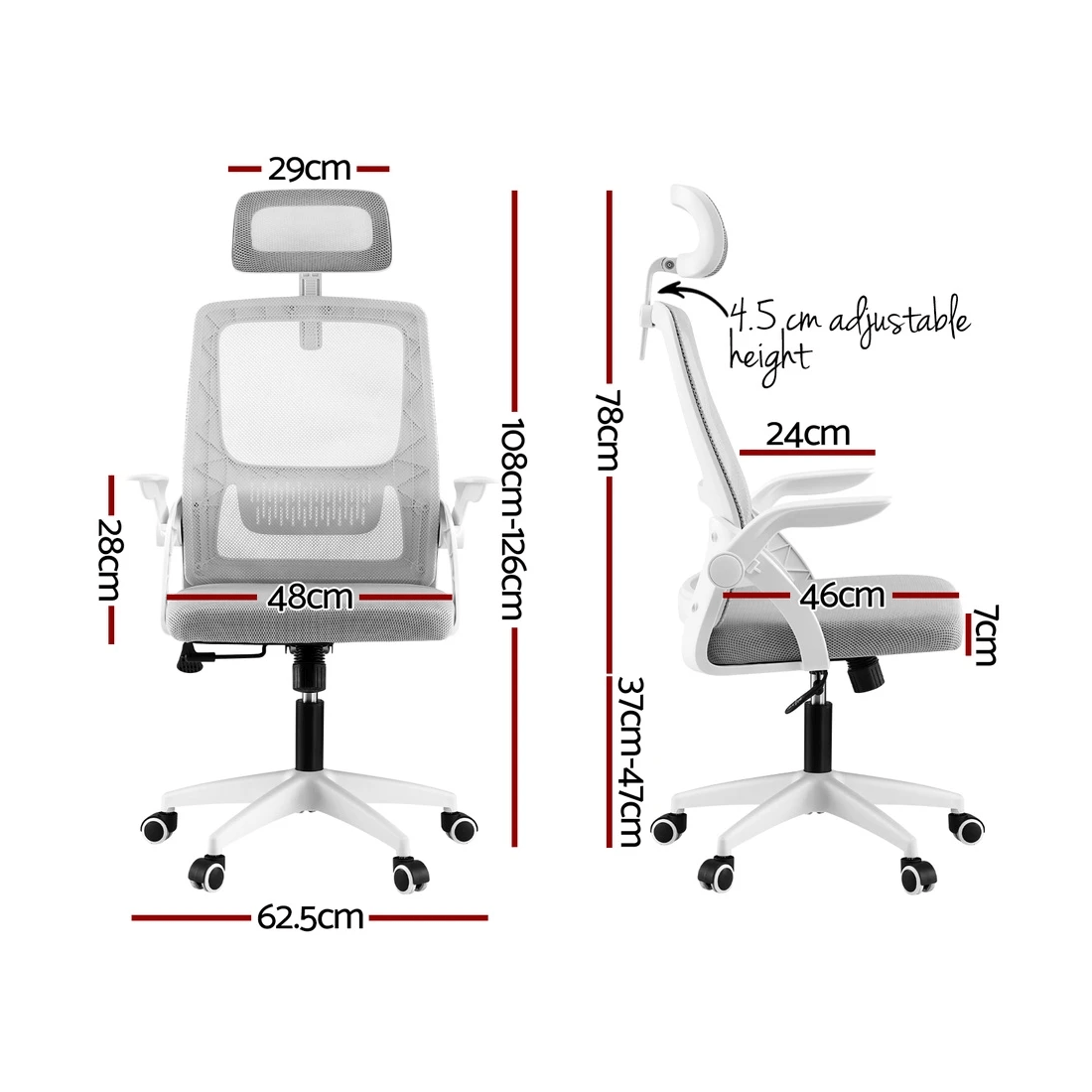 2 Artiss Ergonomic Office Chair Computer Desk Chairs Headrest Adjustable - Grey, 2 of 6