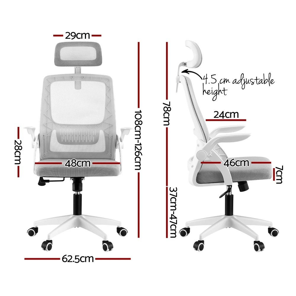 2 Artiss Ergonomic Office Chair Computer Desk Chairs Headrest Adjustable - Grey, 2 of 5