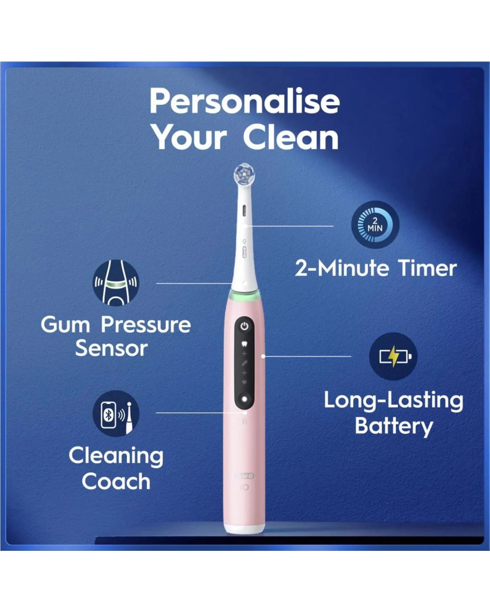 2 Oral-B iO 5 Personalised Clean Electric Toothbrush w/ Travel Case - Pink, 2 of 5