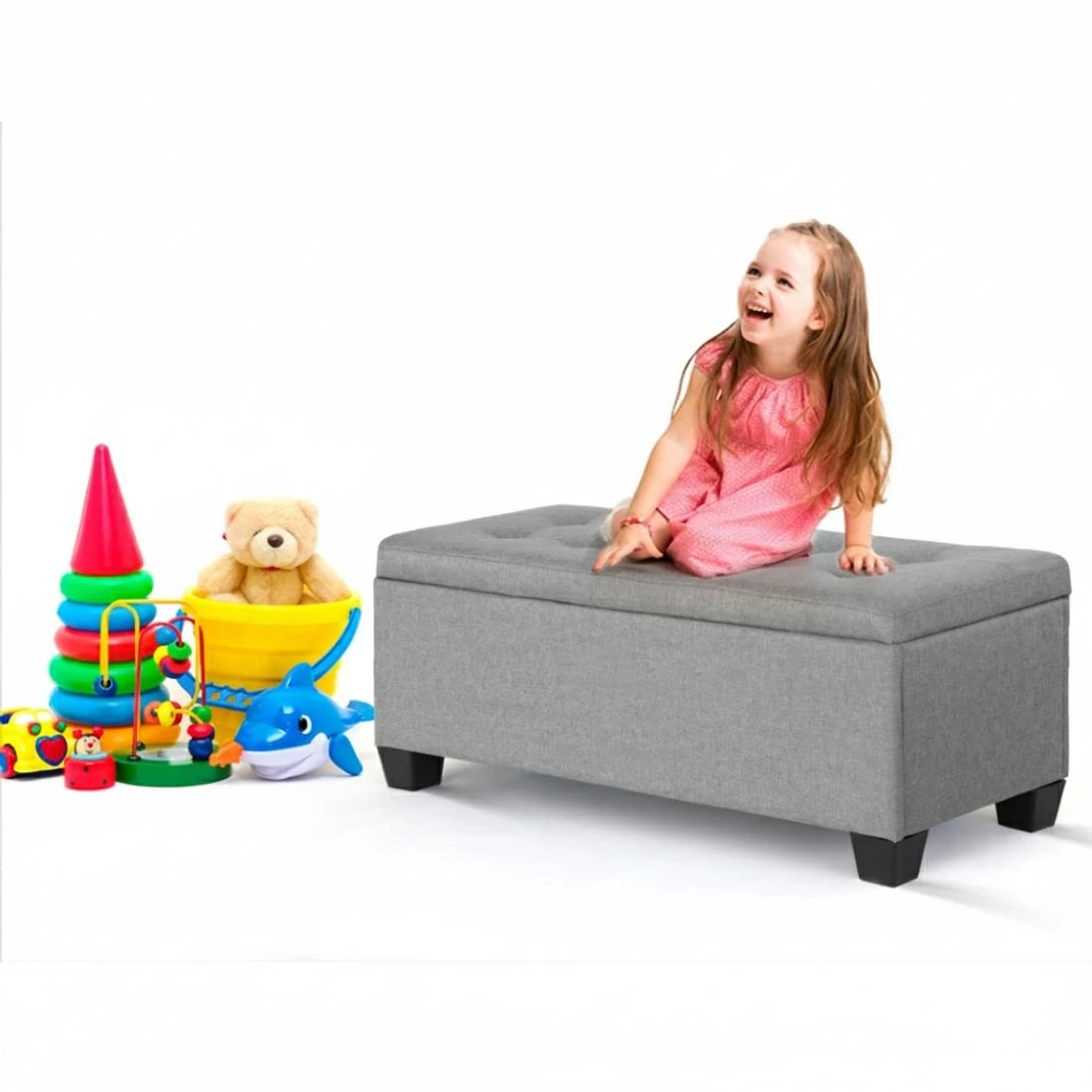 4 Artiss Storage Ottoman Blanket Box 97cm Light - Grey, 4 of 9