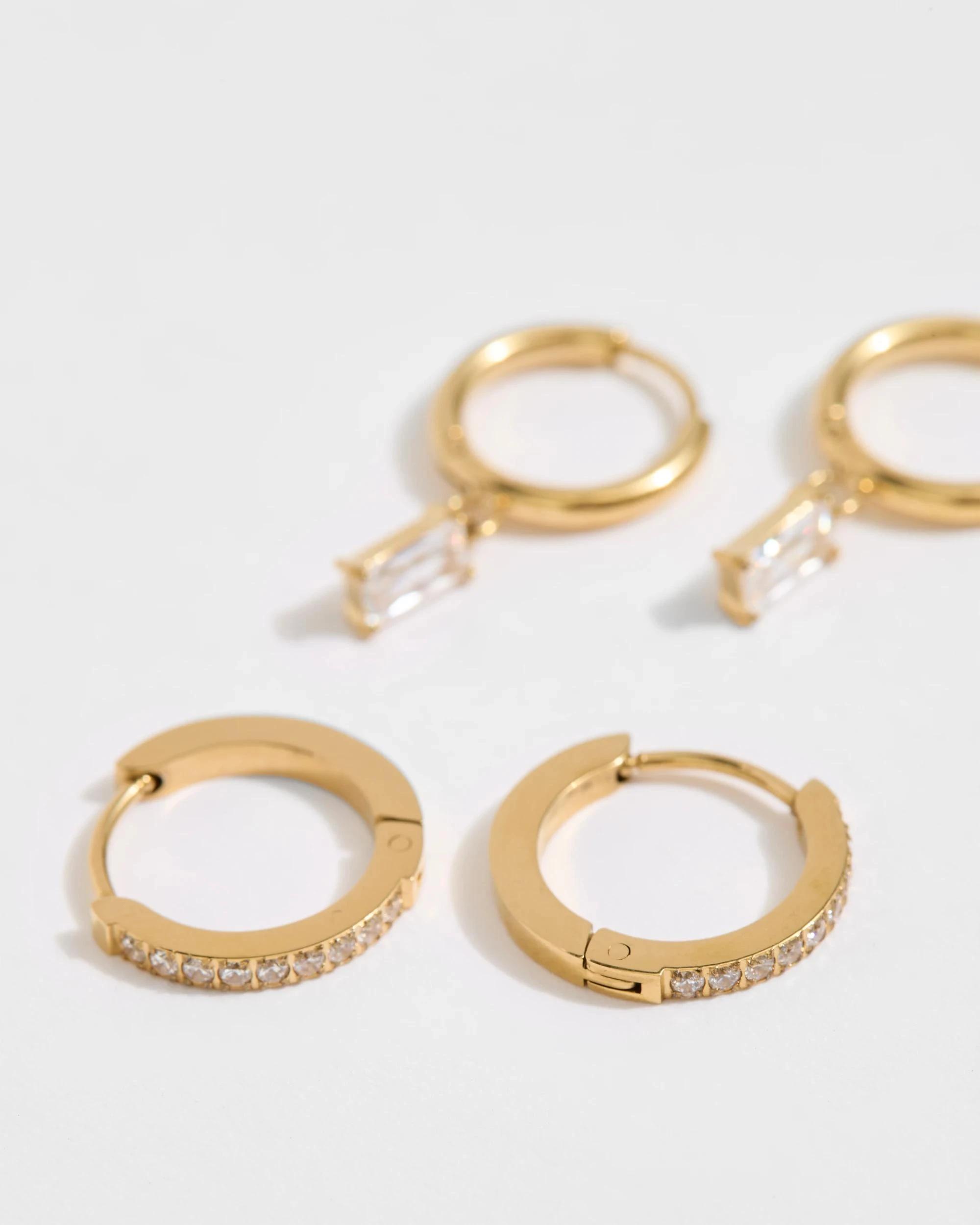 2 Target Waterproof 2 Pack Pave Huggie Baguette Hoop Earrings GOLD, 2 of 2