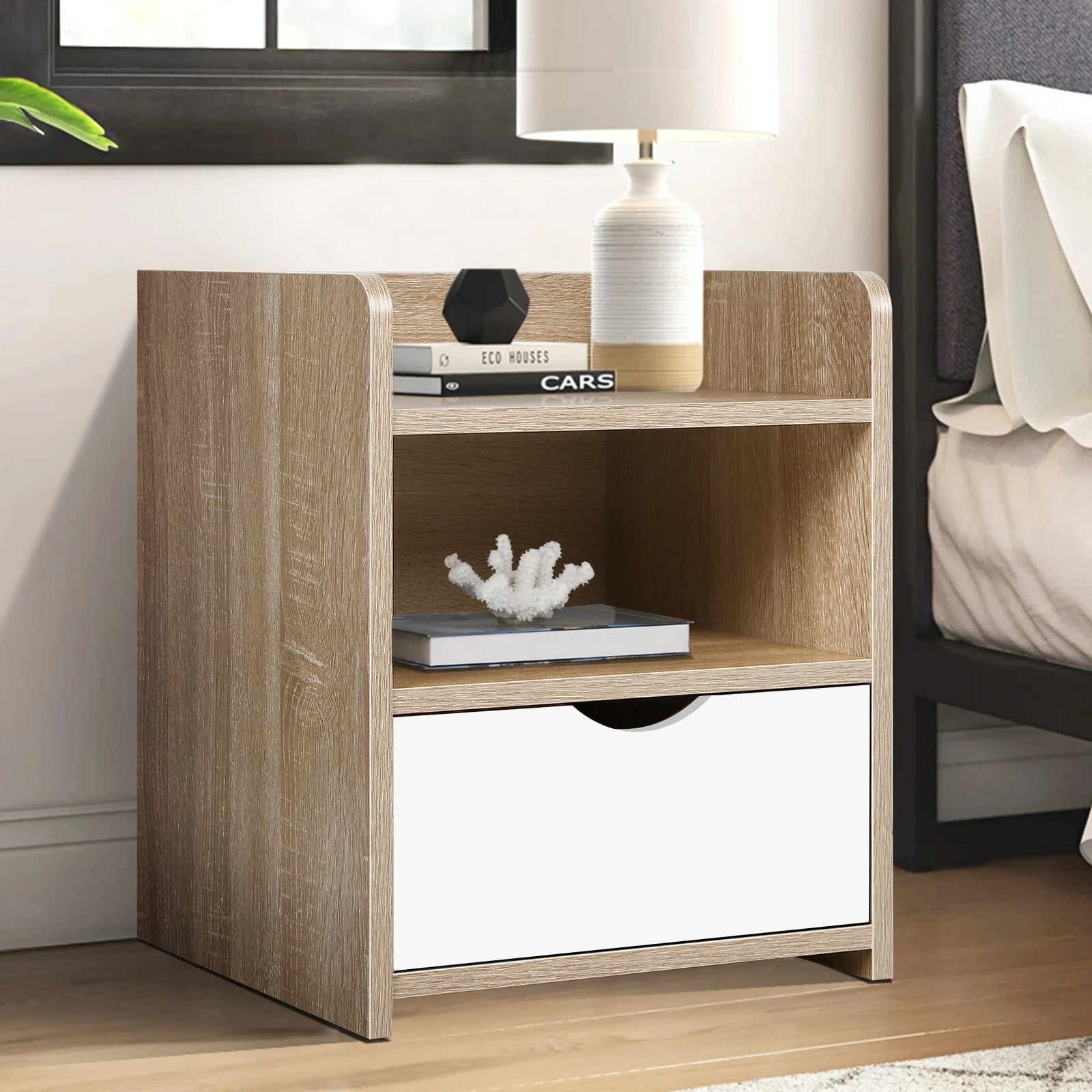 2 Alfordson 2x Bedside Table Nightstand Storage 1 Drawer - Oak, 2 of 10