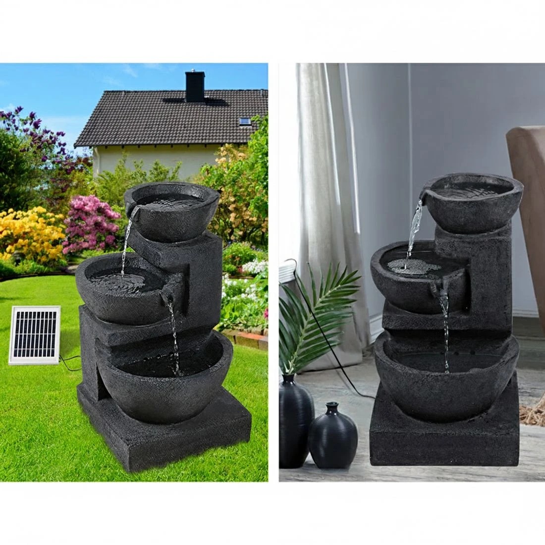 4 Gardeon Solar Water Feature Cascading Fountain 3-Tier Bowl LED Lights 60CM - Blue, 4 of 8