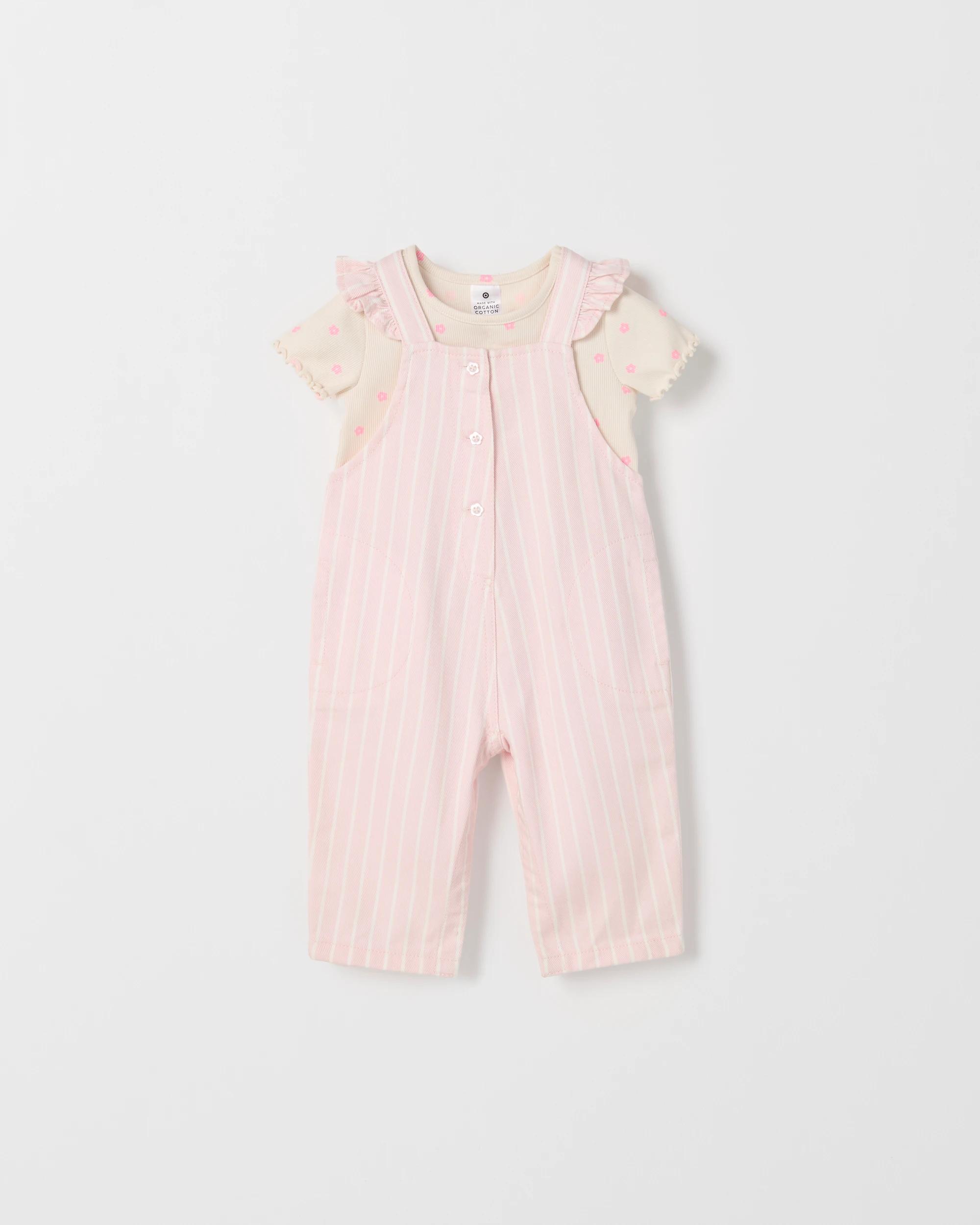 1 Target Baby T-Shirt and Dungaree 2 Piece Set PINK, 1 of 2