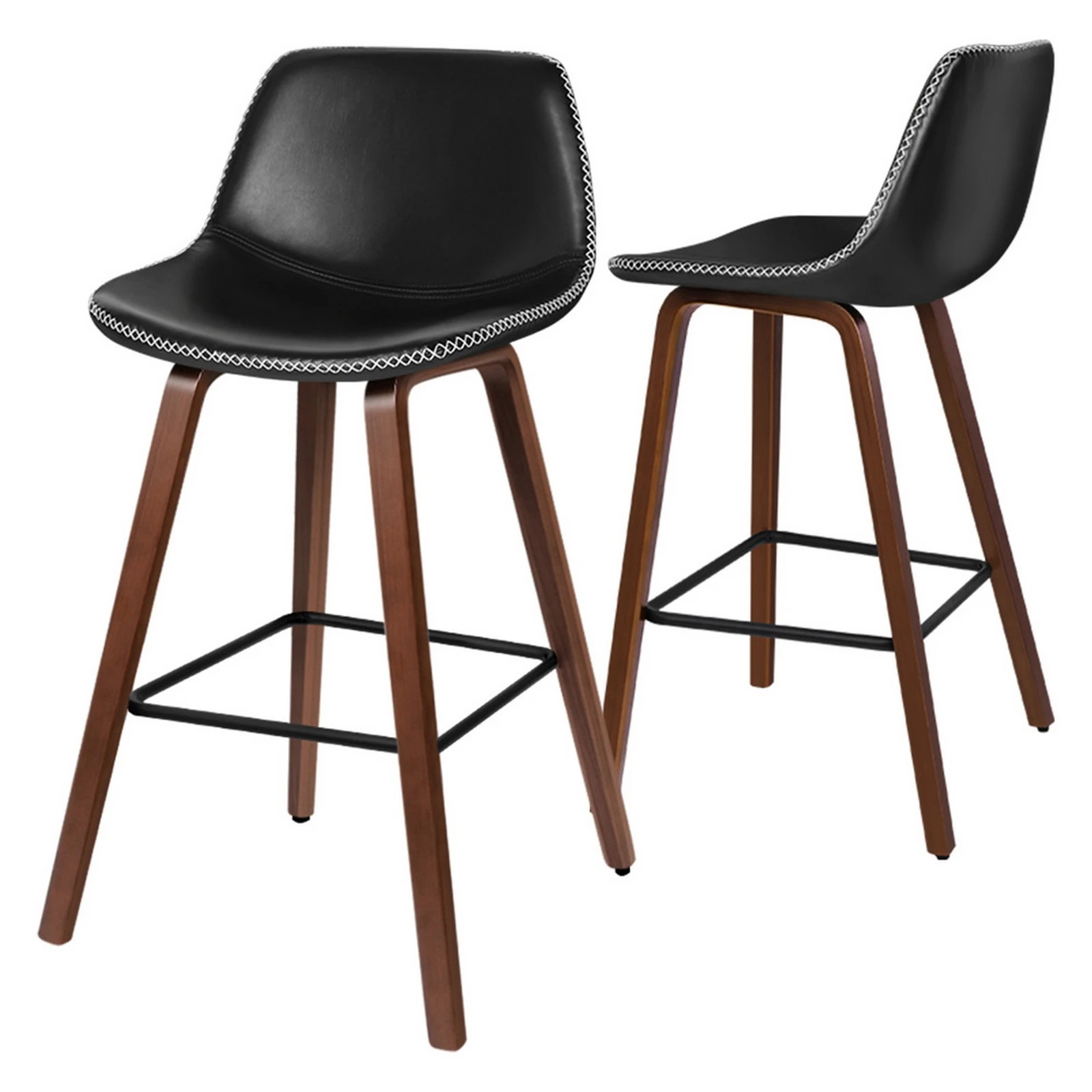 1 Alfordson 2x Wooden Bar Stools Noah Kitchen Dining Chair Vintage Retro - Black, 1 of 10