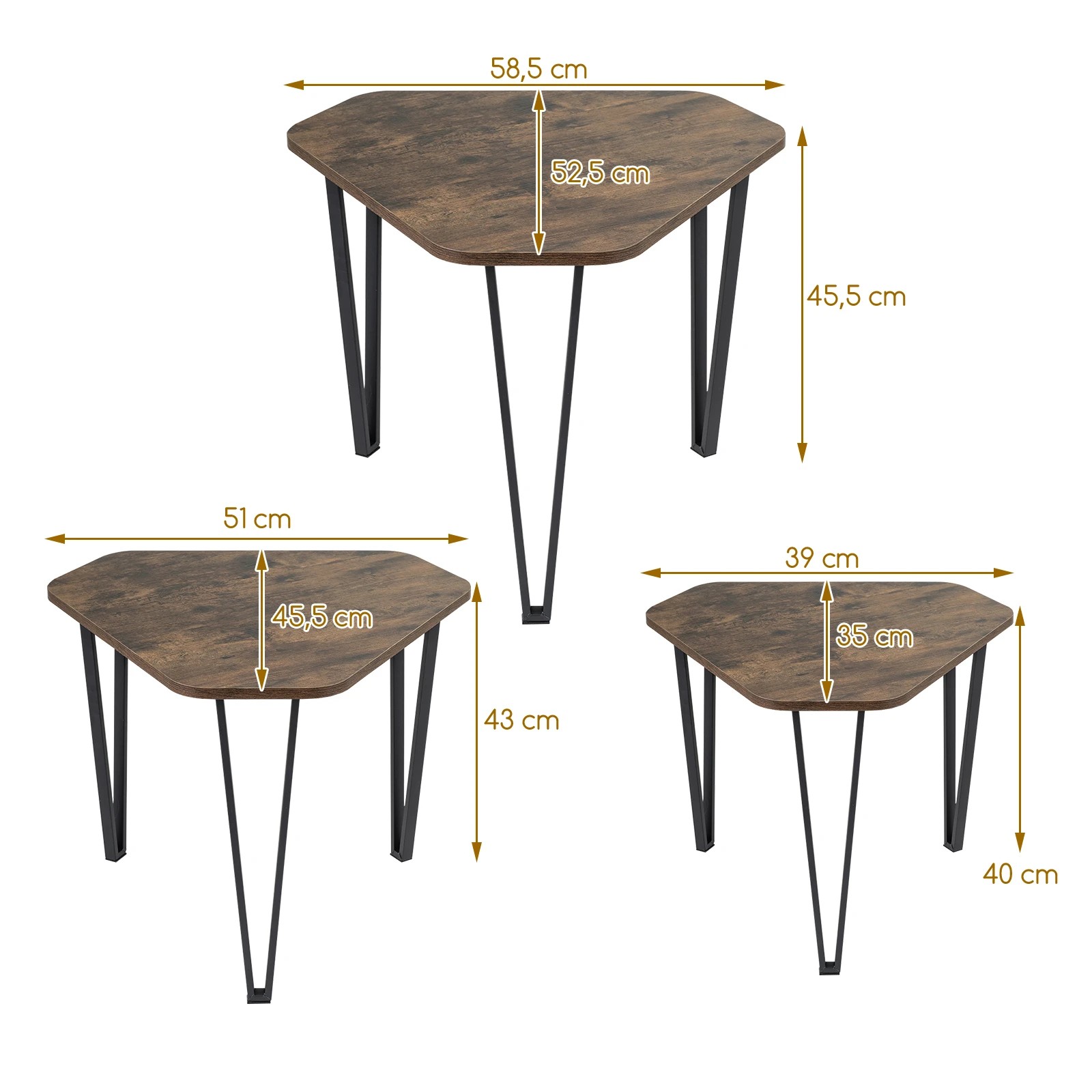 2 Costway Industrial Nesting Coffee Table Set of 3 Stacking Sofa Side Table Set, 2 of 6
