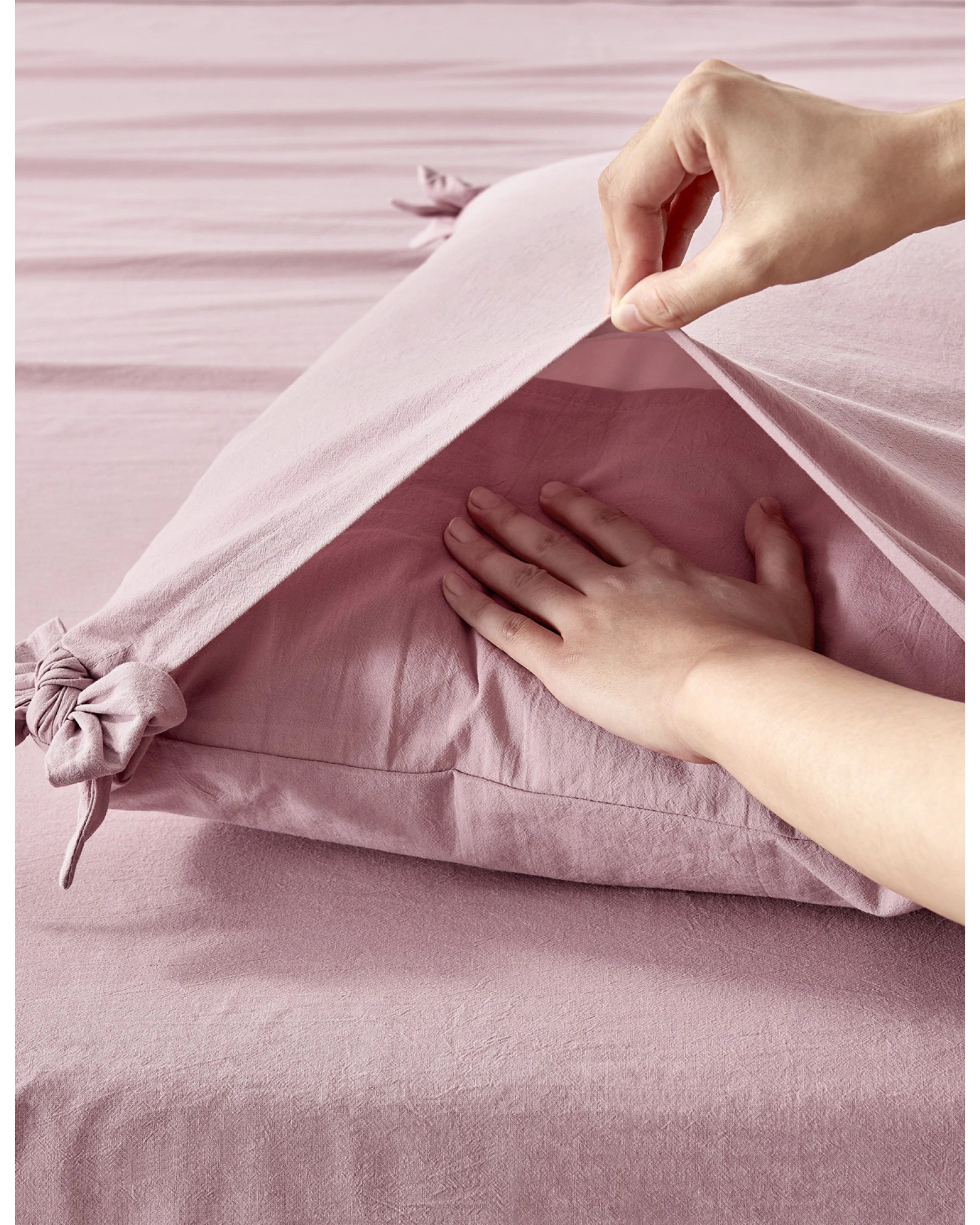 5 Dreamaker Bonnie Washed Cotton Quilt Cover Set with Bows Double Bed - Super King Bed - Pink Pearl, 5 of 9
