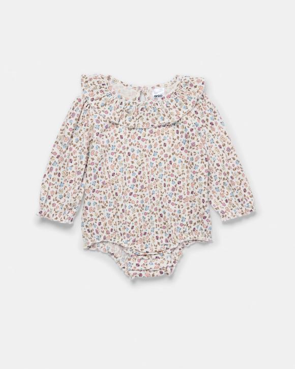 Long Sleeve Crinkle Frill Collar Bodysuit