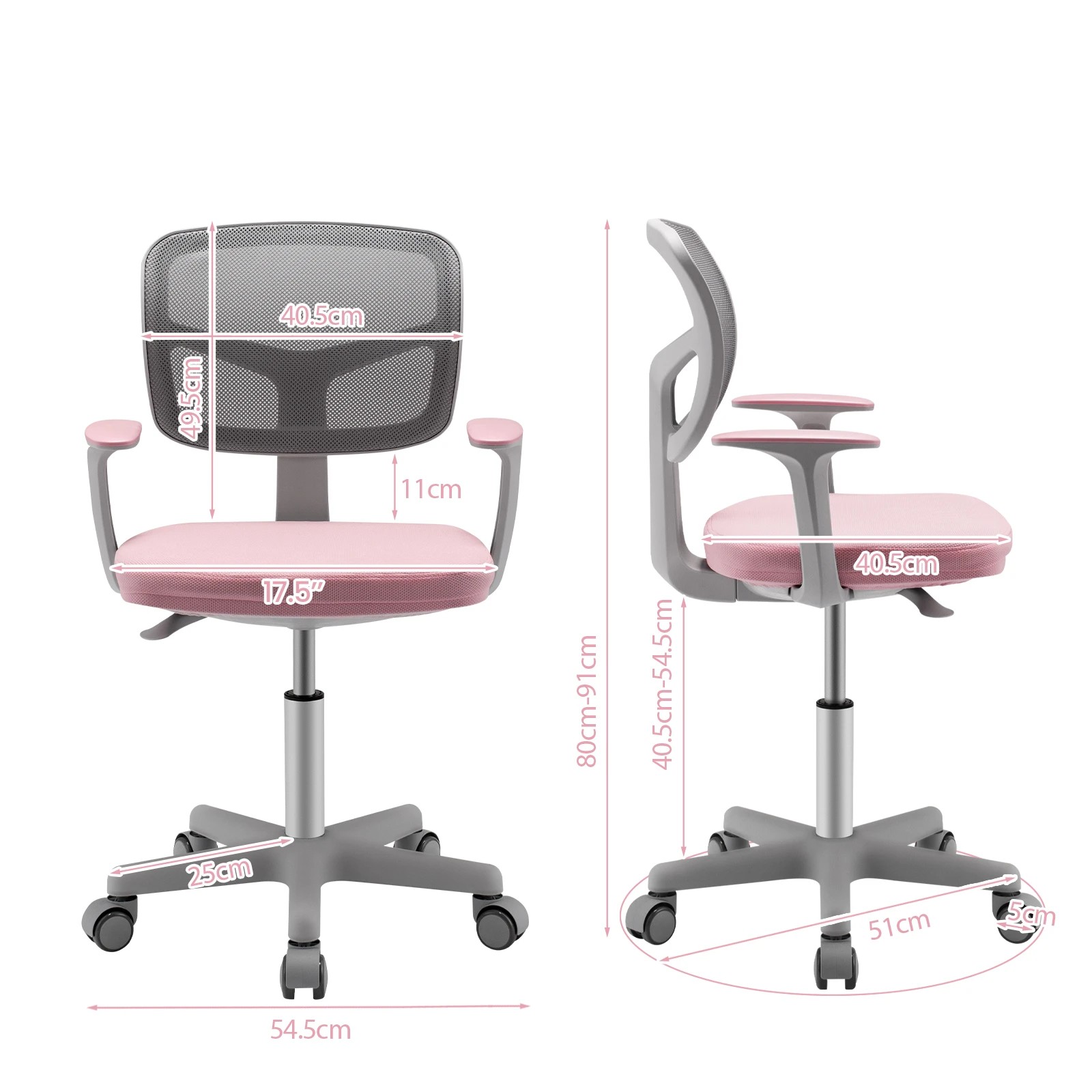 2 Costway Desk Study Chair Swivel Chair w/Adjustable Height - Pink, 2 of 6