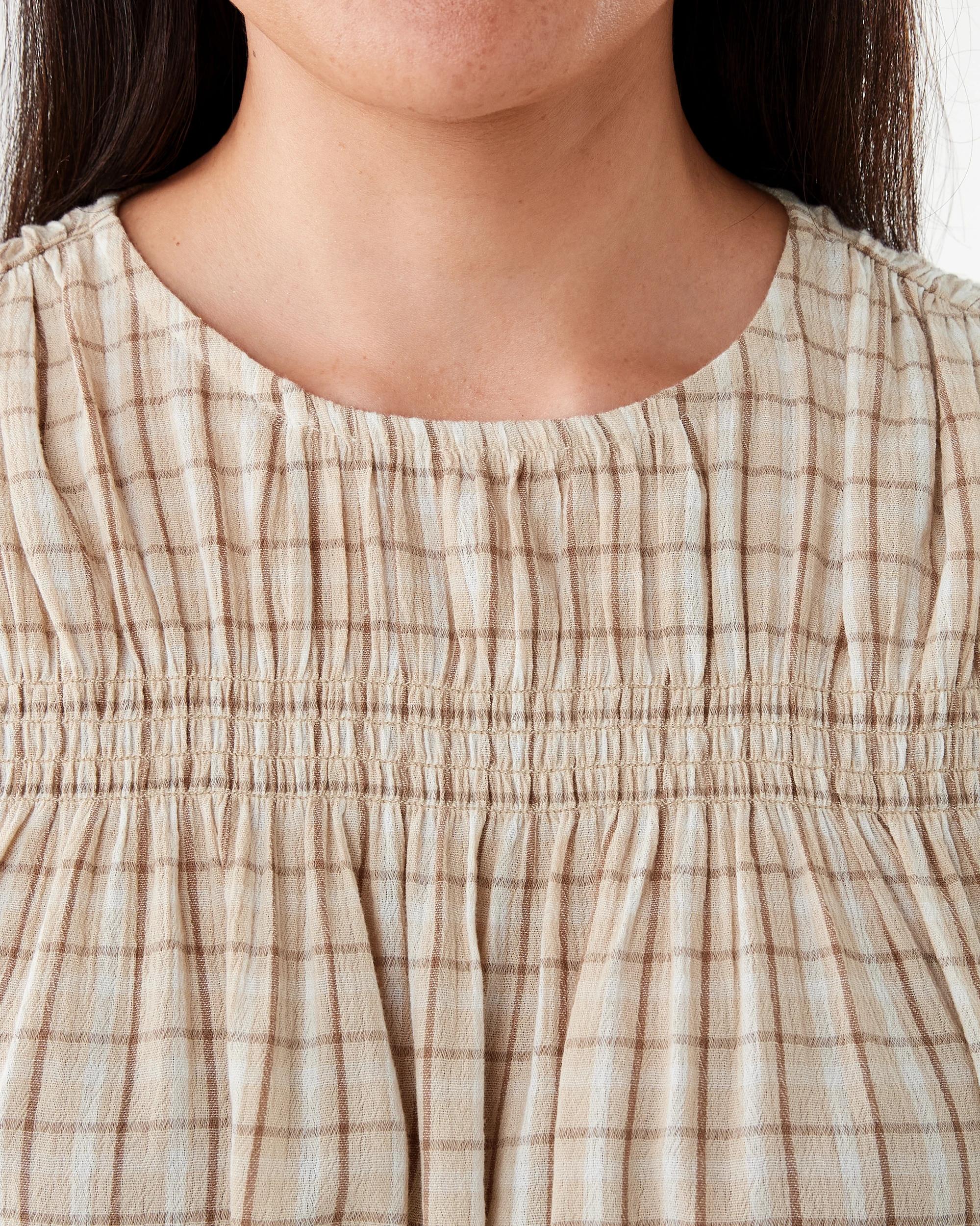 5 Sleeveless Cotton Shirred Detail Top Check, 5 of 6