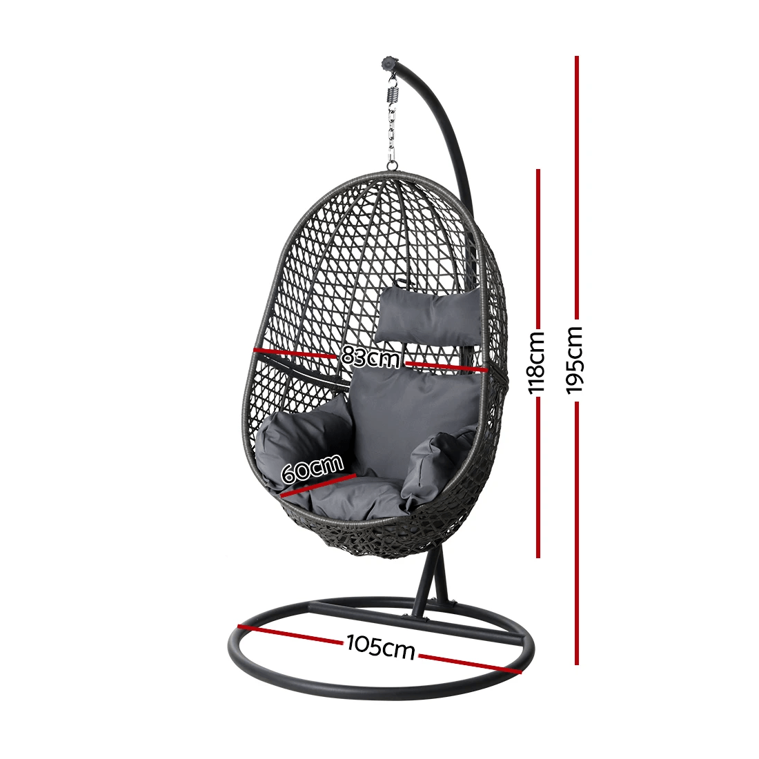 2 Gardeon Outdoor Egg Swing Chair Wicker Rattan Furniture Pod Stand Cushion - Black, 2 of 6