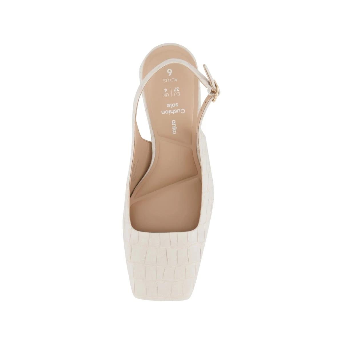 3 Slingback Square Toe Heels CROC IVORY, 3 of 5