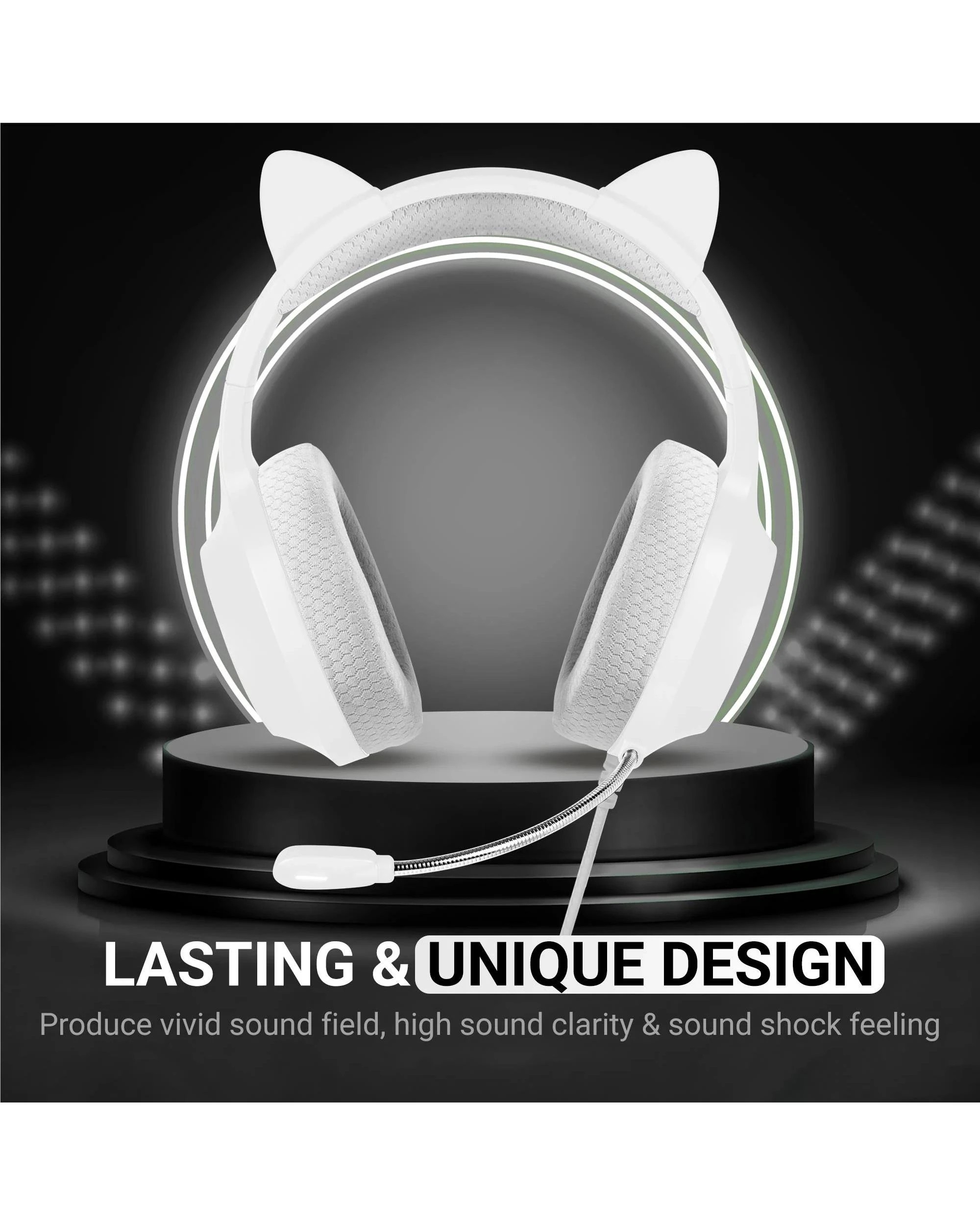 2 Playmax Cat Ear RGB Headset Universal Gaming Headset - White, 2 of 5