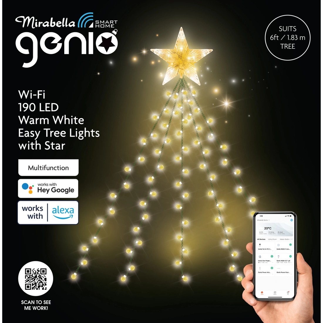 1 Mirabella Genio Wi-Fi 190 LED Warm White Easy Tree Lights with Star, 1 of 5
