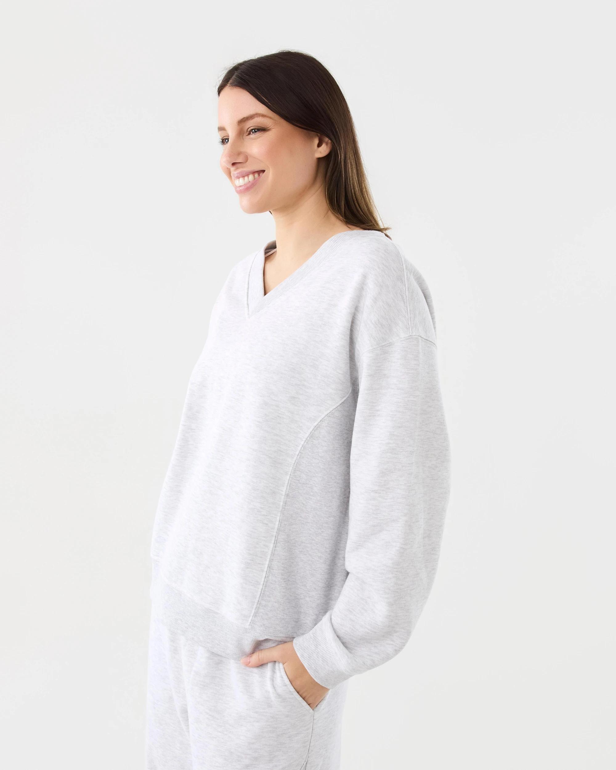 2 Marle V-Neck Rib Sweatshirt Wht Marle, 2 of 7