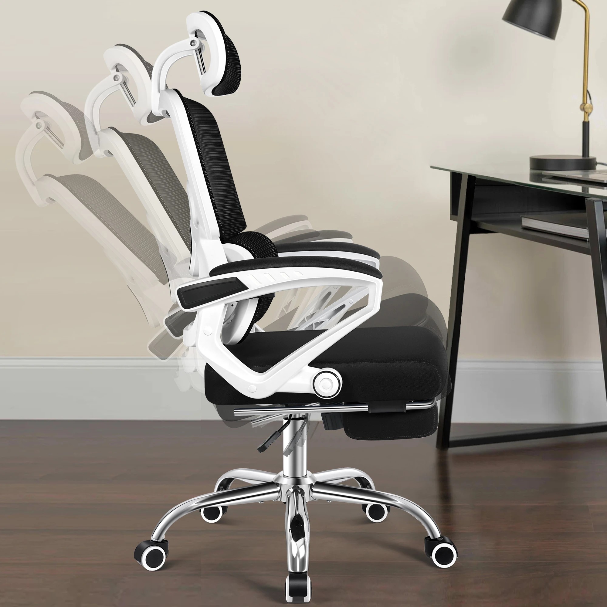 7 Alfordson Mesh Office Chair Racing Ergonomic Executive Computer Recliner Work - White Black, 7 of 10