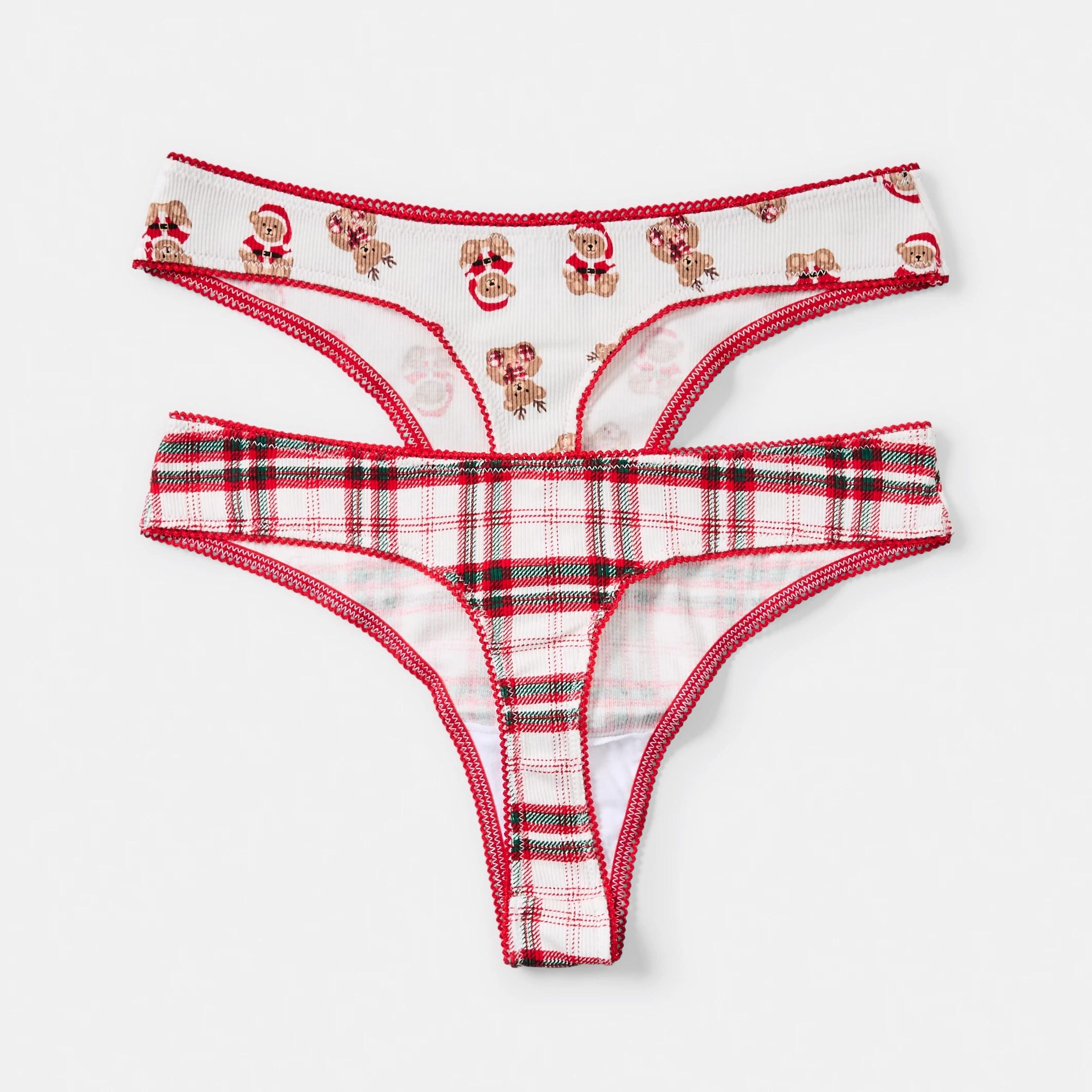2 2 Pack Cotton Ribbed Christmas G-String Briefs Xmas Bear, 2 of 7