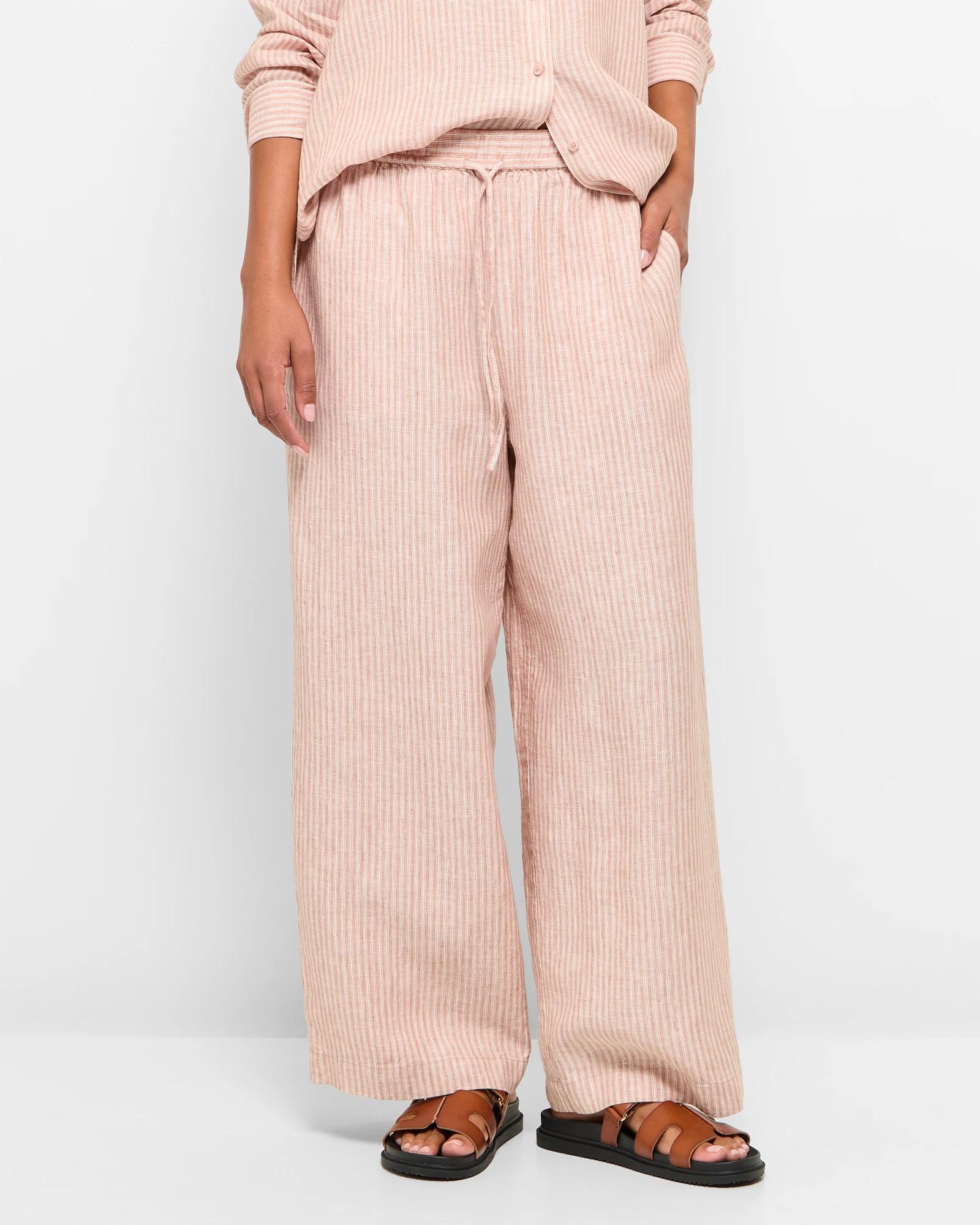 2 Target European Linen Wide Leg Pants PECAN STRIPE, 2 of 7