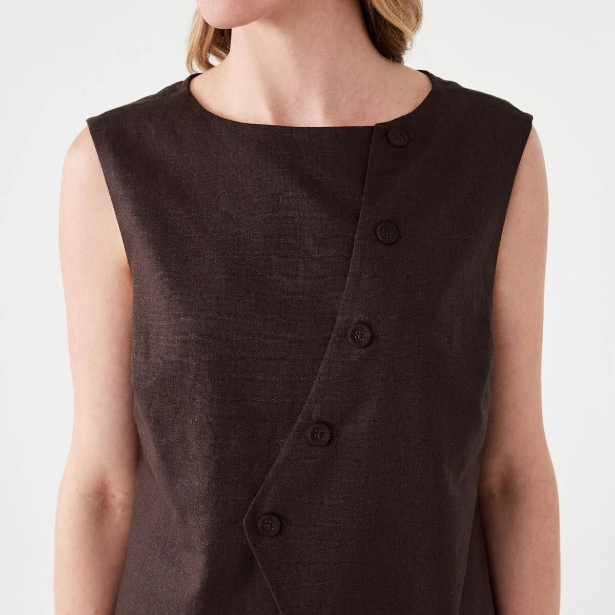 5 Sleeveless Asymmetrical Button Through Vest MELTED CHOCOLATE, 5 of 6