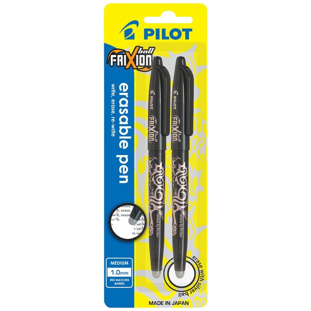 1 PILOT FriXion Ball Erasable Gel Pen 1mm Black 2 Pack, 1 of 5