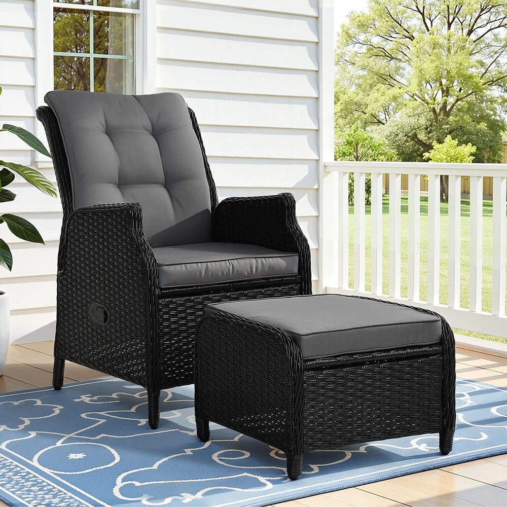 9 Gardeon Recliner Chair Sun lounge Wicker Lounger Outdoor Furniture Patio - Black, 9 of 9