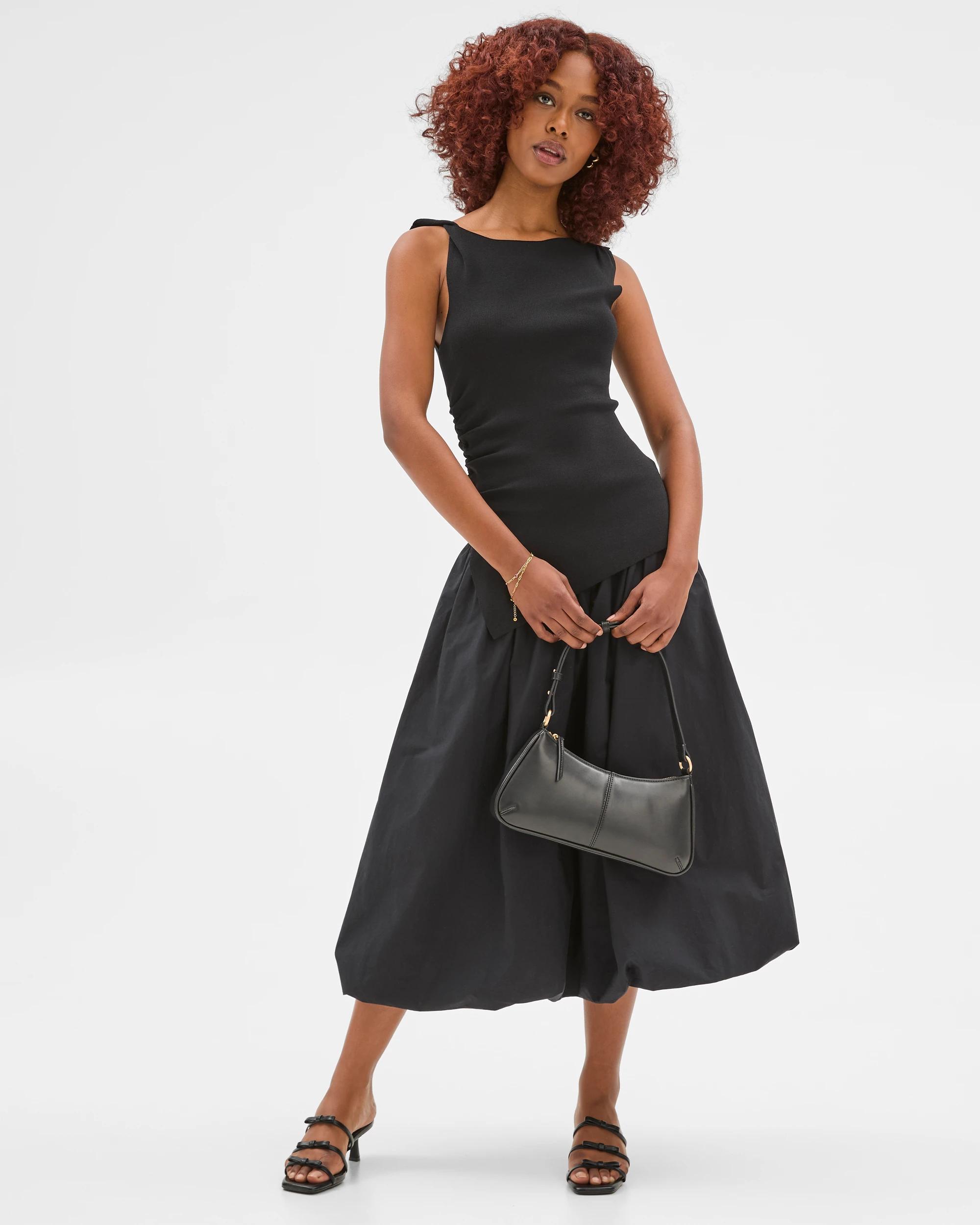 1 Target Petites Sleeveless Asymmetrical Crepe Knit Top BLACK, 1 of 6