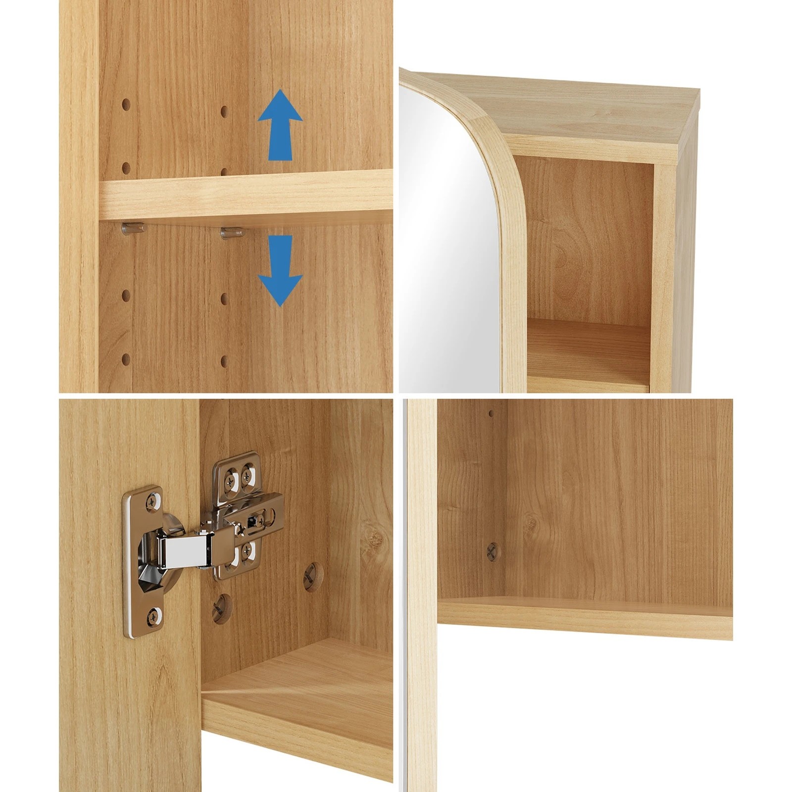 6 Welba Bathroom Mirror Cabinet Organiser 3-Tier Adjustable Shelves Makeup - Natural, 6 of 8