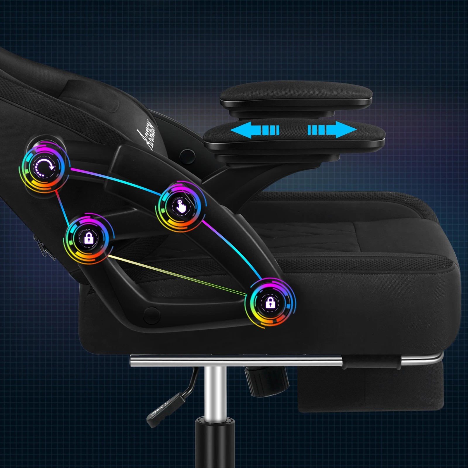 2 Alfordson Gaming Chair Office Massage 12 RGB LED Computer Fabric - Black, 2 of 10