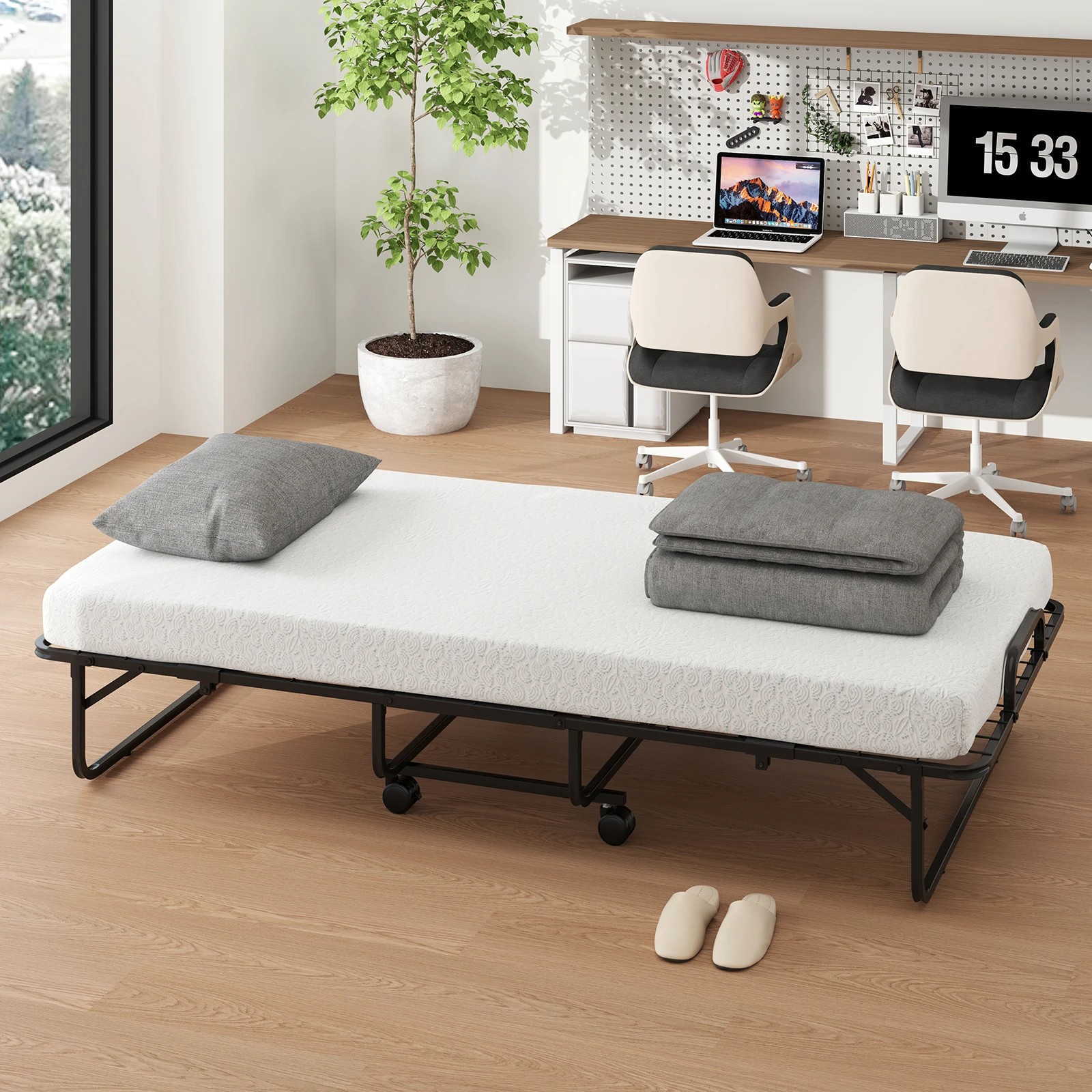 3 Costway Folding Bed Frame w/Mattress Rollaway Guest Bed Portable Sleeper Bed, 3 of 4