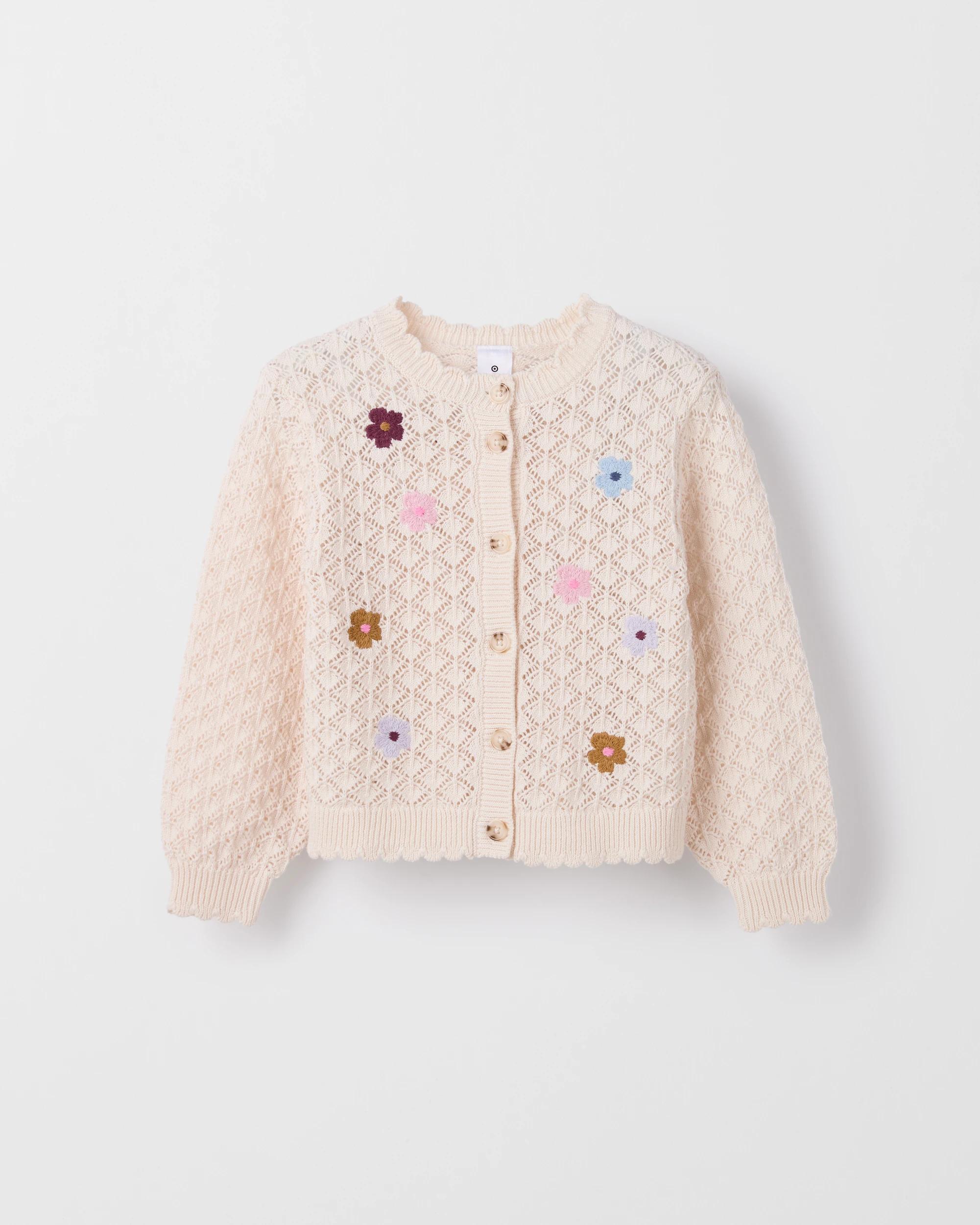 6 Target Kids Australian Cotton Lightweight Knit Cardigan DITSY CREAM, 6 of 7