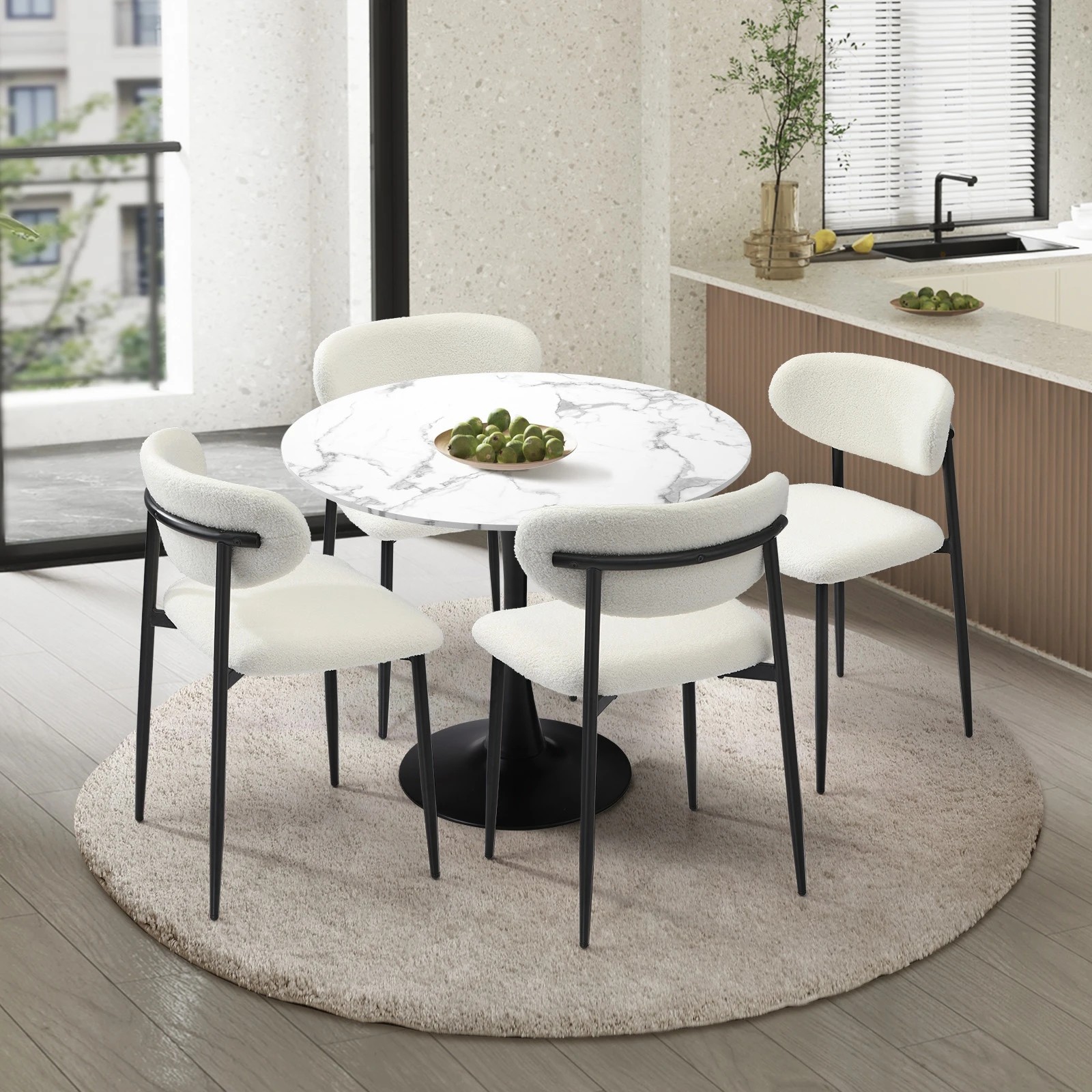 3 Oikiture 90cm Round Dining Table with 4x Dining Chairs Boucle - Multi, 3 of 9