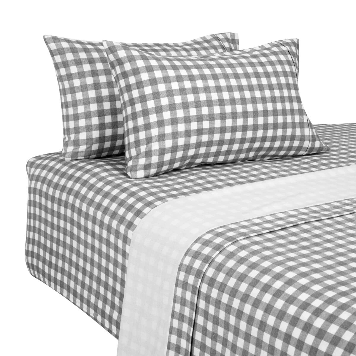 5 Gingham Cotton Flannelette Sheet Set - Double Bed, Grey, 5 of 7