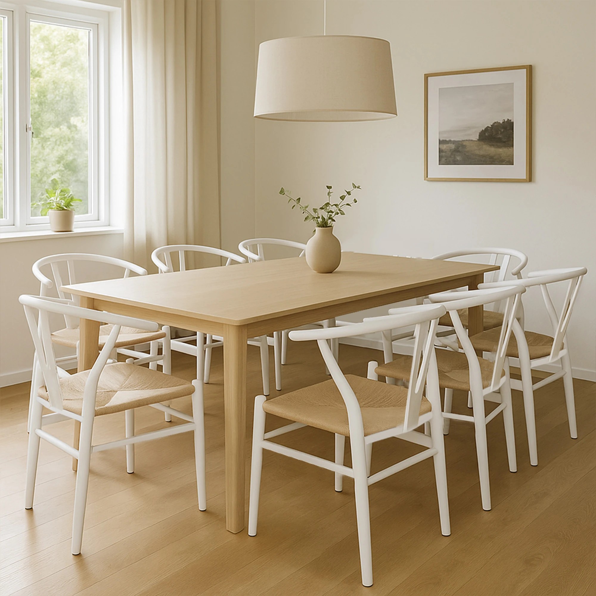 8 Levede 8Pcs Replica Hans Wegner Dining Chairs - White - White, 8 of 8