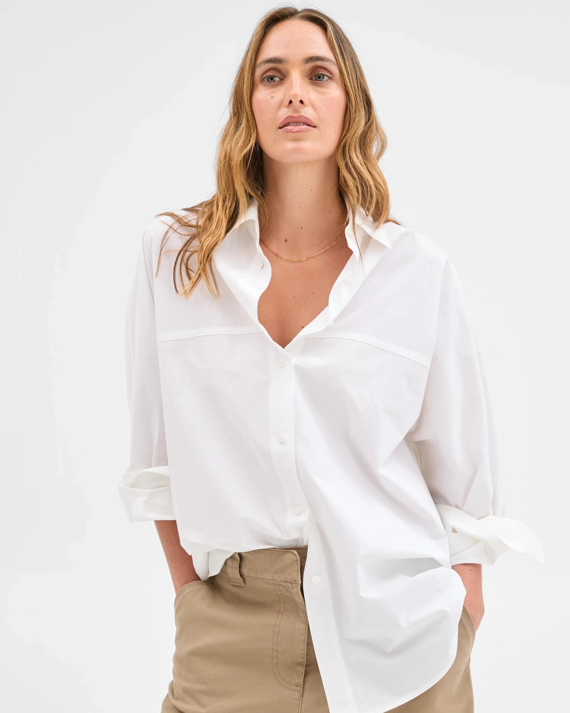 2 Target Woman Australian Cotton Long Sleeve Seam Shirt WHITE, 2 of 6