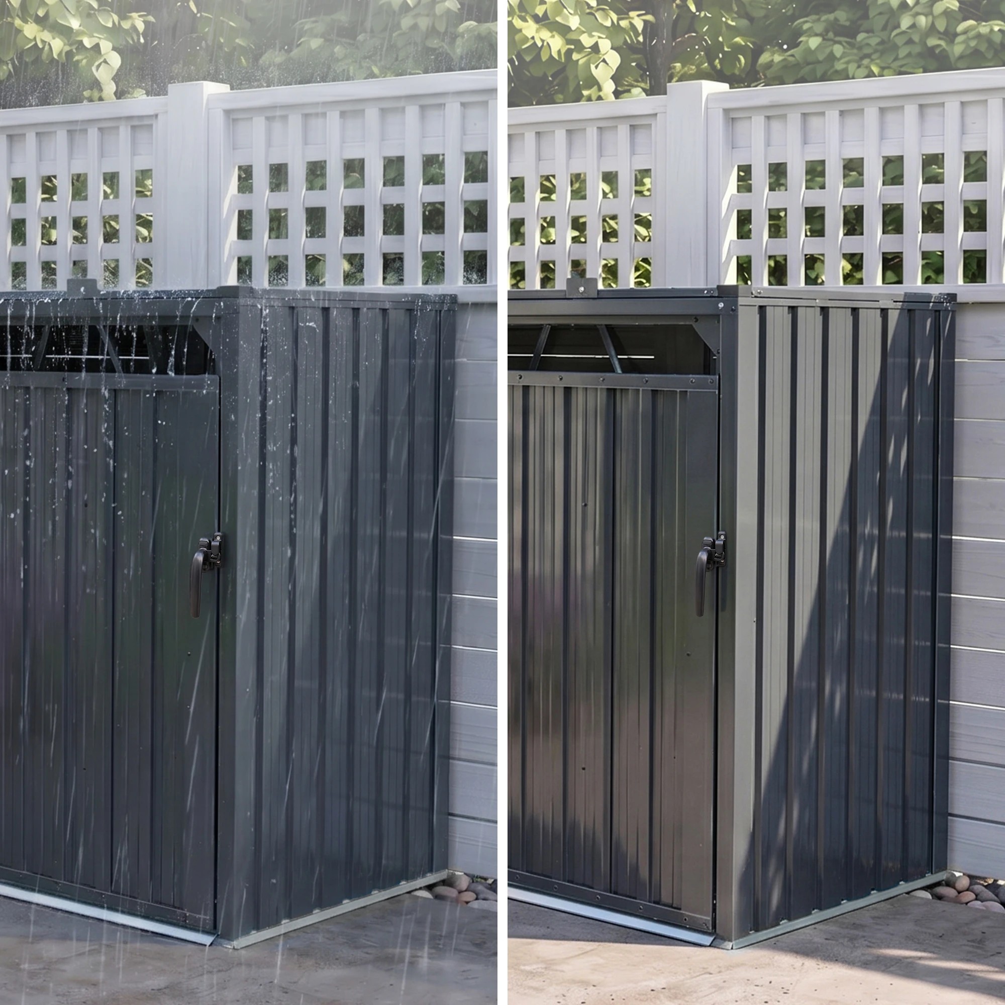 7 Giantz Bin Shed Triple Wheelie Waste Bins Storage Steel Garden Enclosure - Black, 7 of 8