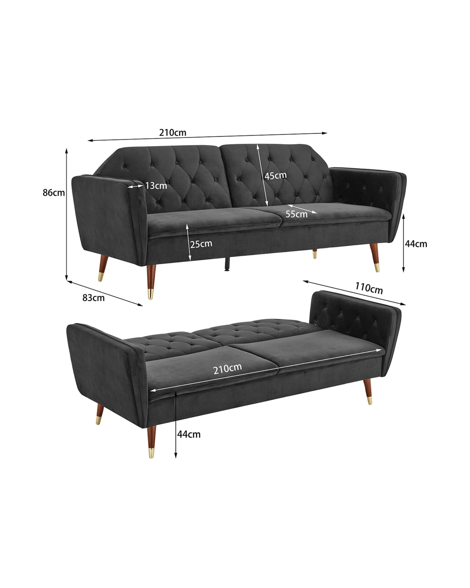 7 Sarantino Faux Velvet Tufted Sofa Bed Couch Futon - Black, 7 of 10