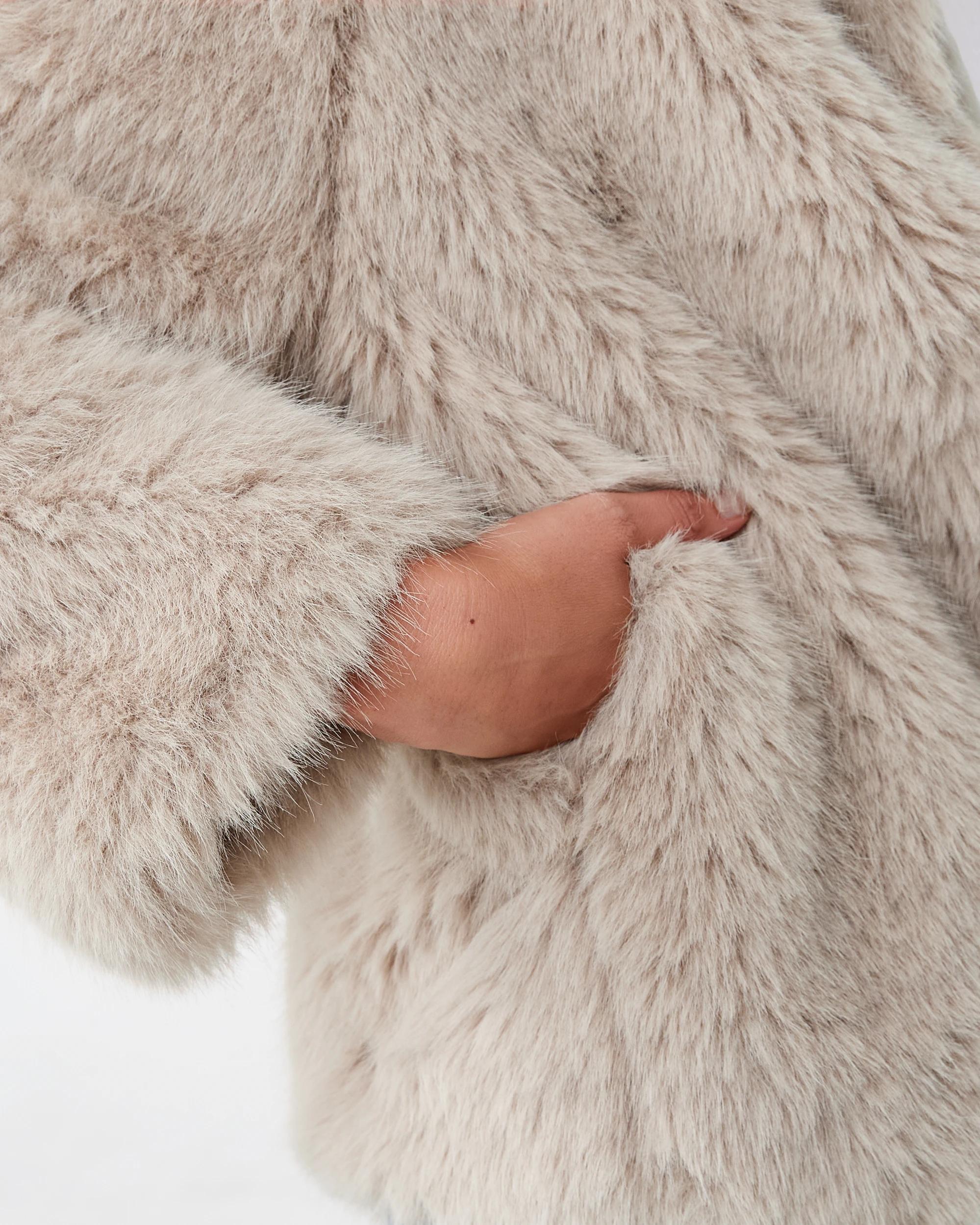 8 Faux Fur Coat Nat Beige, 8 of 9