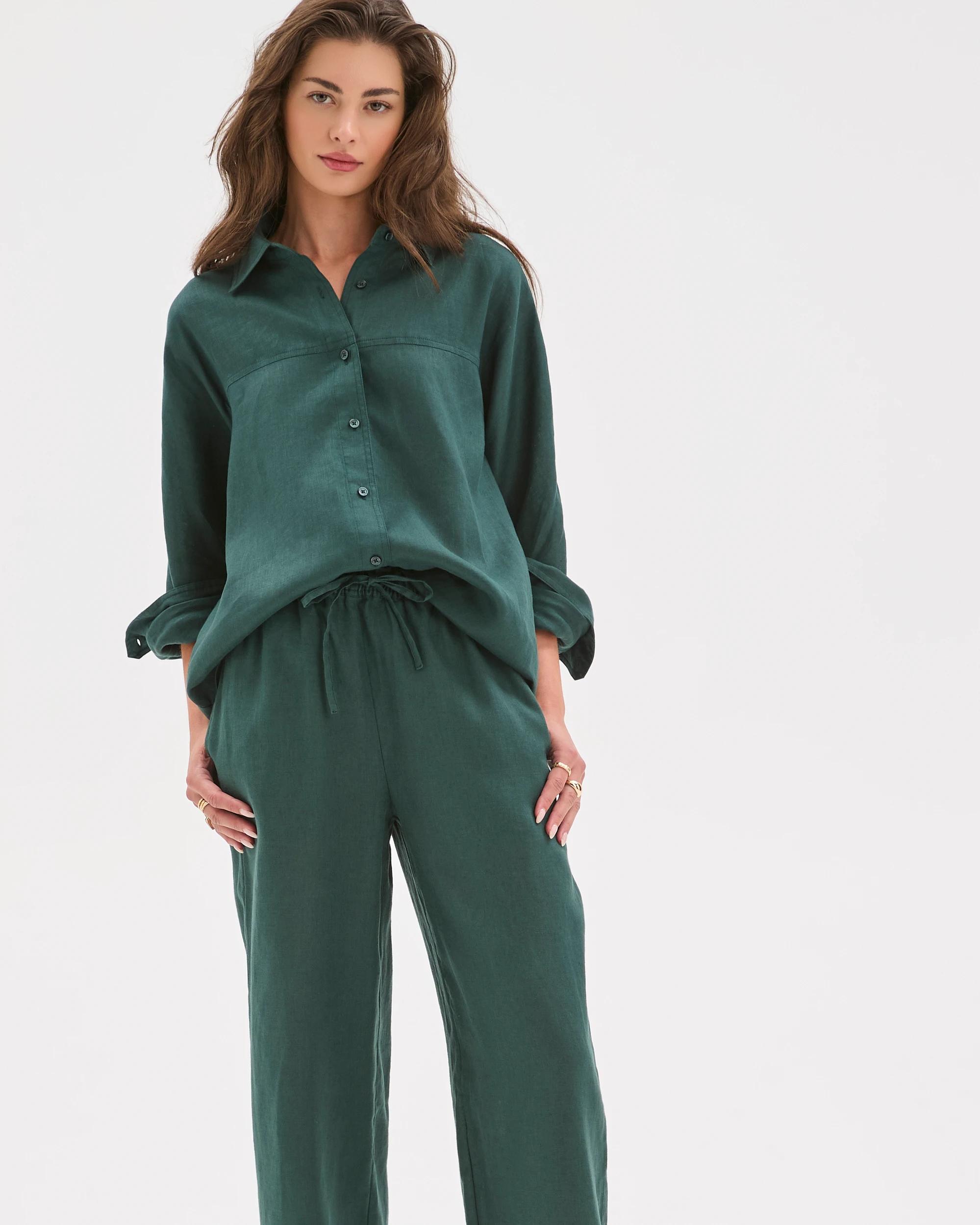 2 Target Petites Petites European Linen Straight Leg Pants DEEP GREEN, 2 of 7