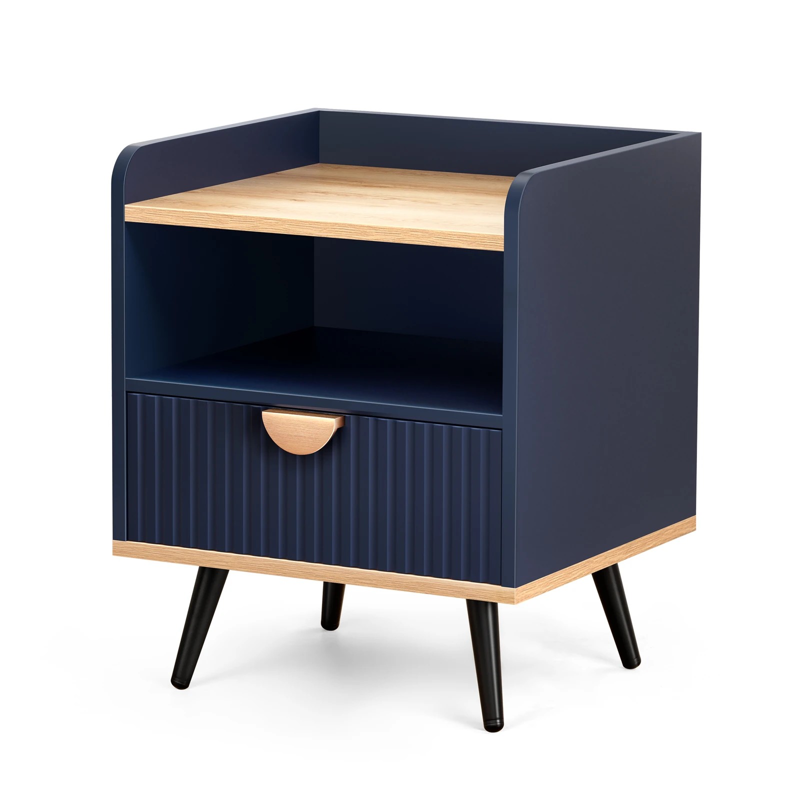 1 Alfordson Bedside Table 1 Drawer Nightstand Side Storage Shelf - Blue, 1 of 10