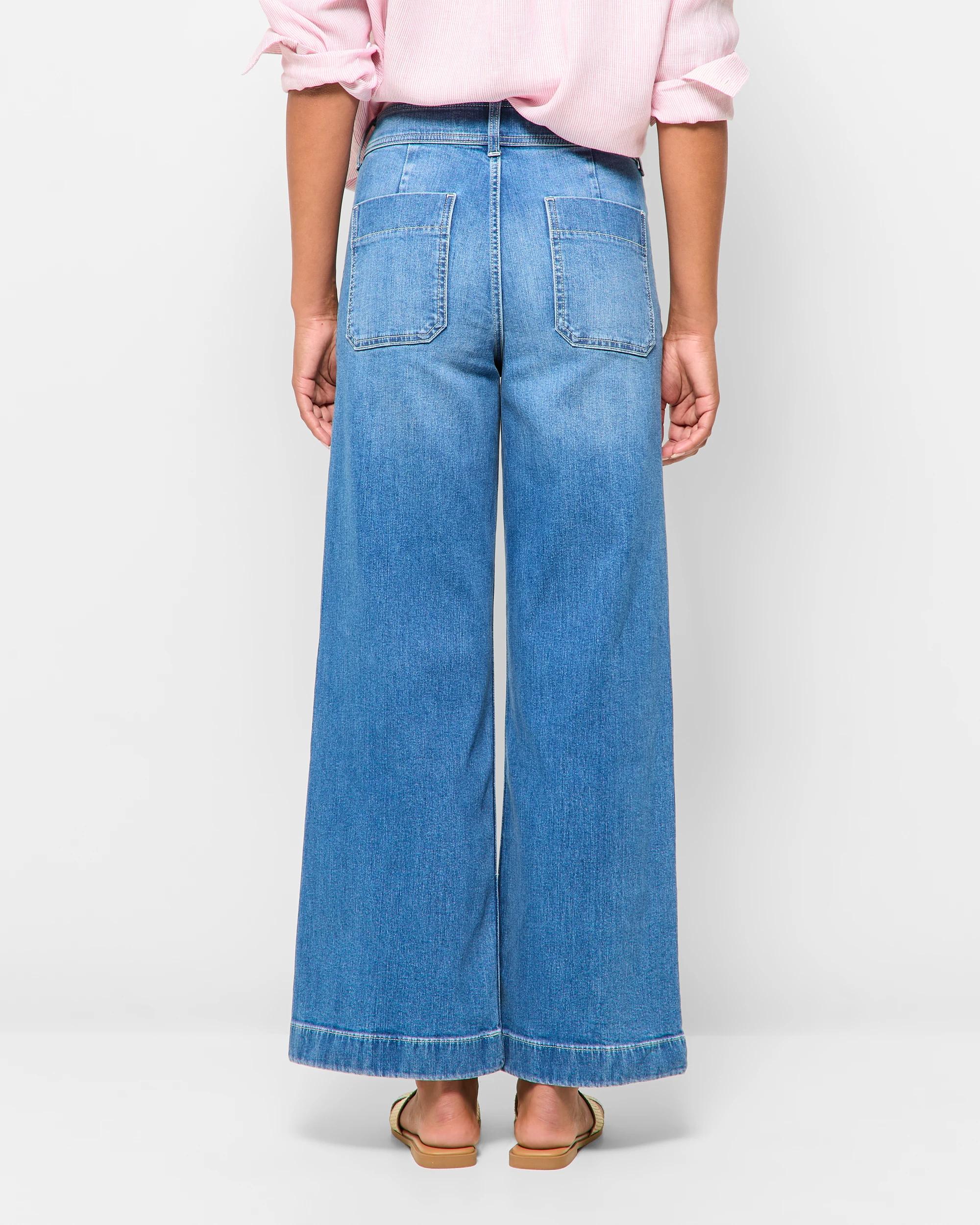 4 Target Wide Leg High Rise Full Length Flat Front Denim Jeans - Mila TINTED TEAL, 4 of 5
