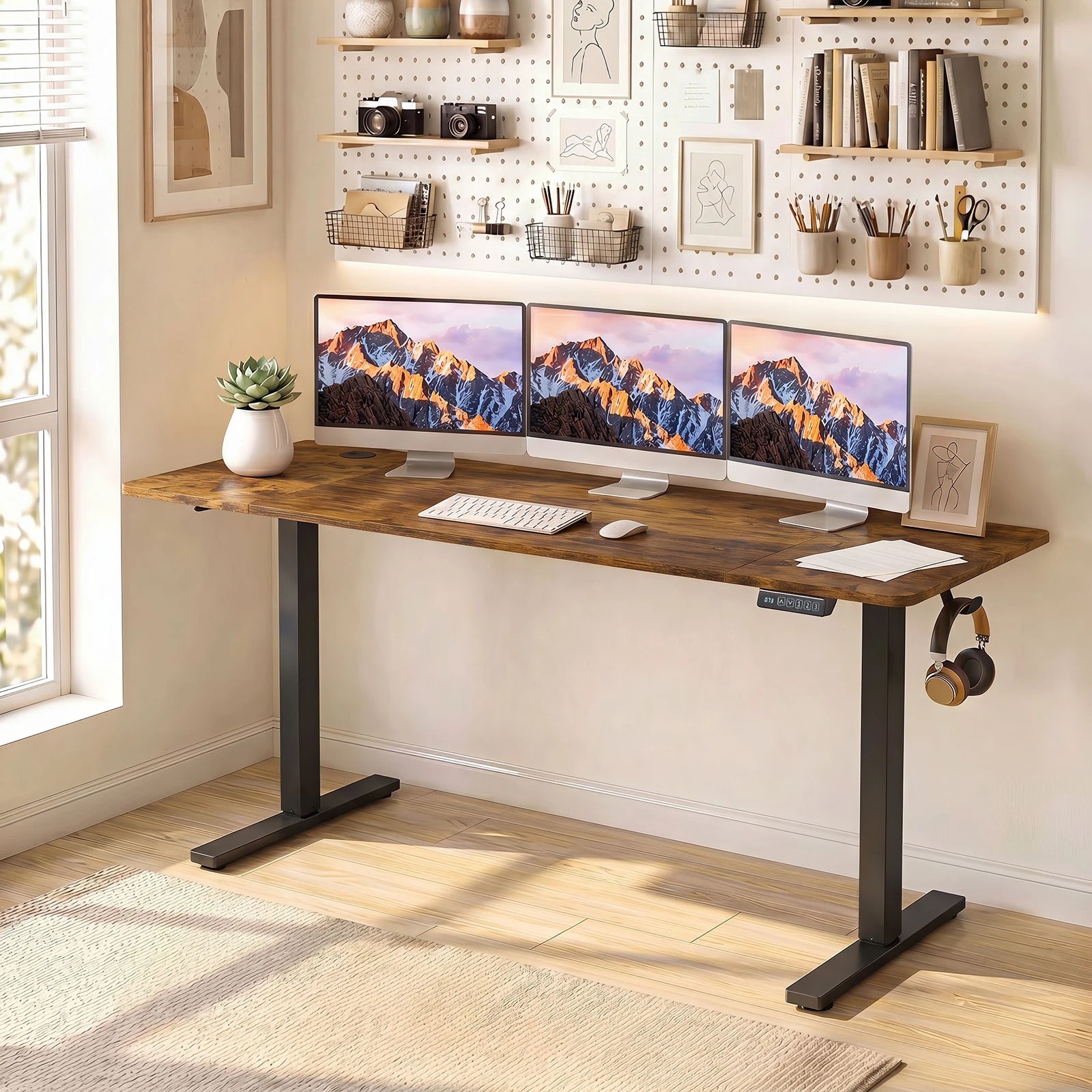 3 Costway 160 x 60cm Electric Standing Desk Adjustable Sit Stand Computer Desk - Brown, 3 of 6